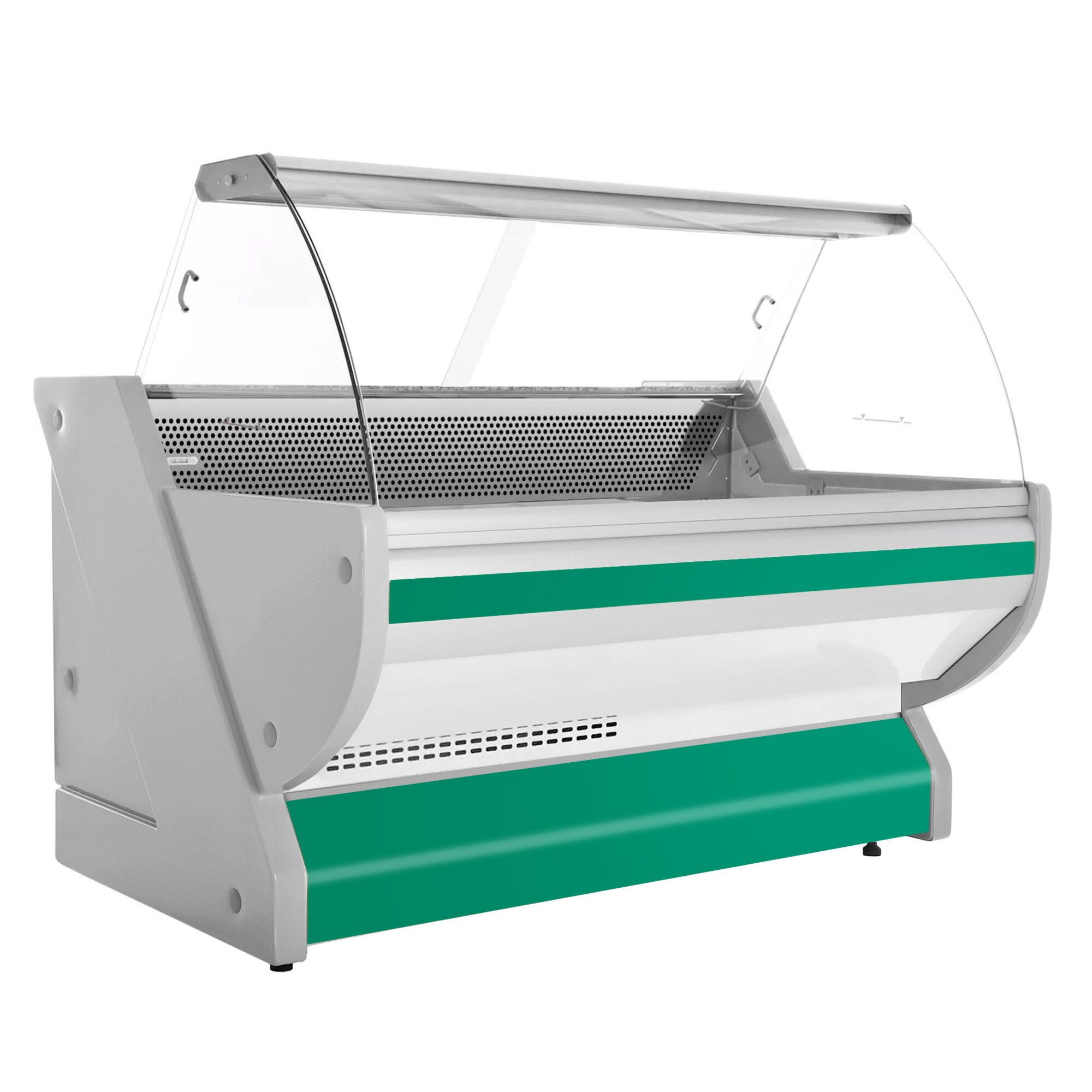 Serve Over Counter - 2025x1150mm - granite worktop - green front - capacity 400 litres - curved front glass
