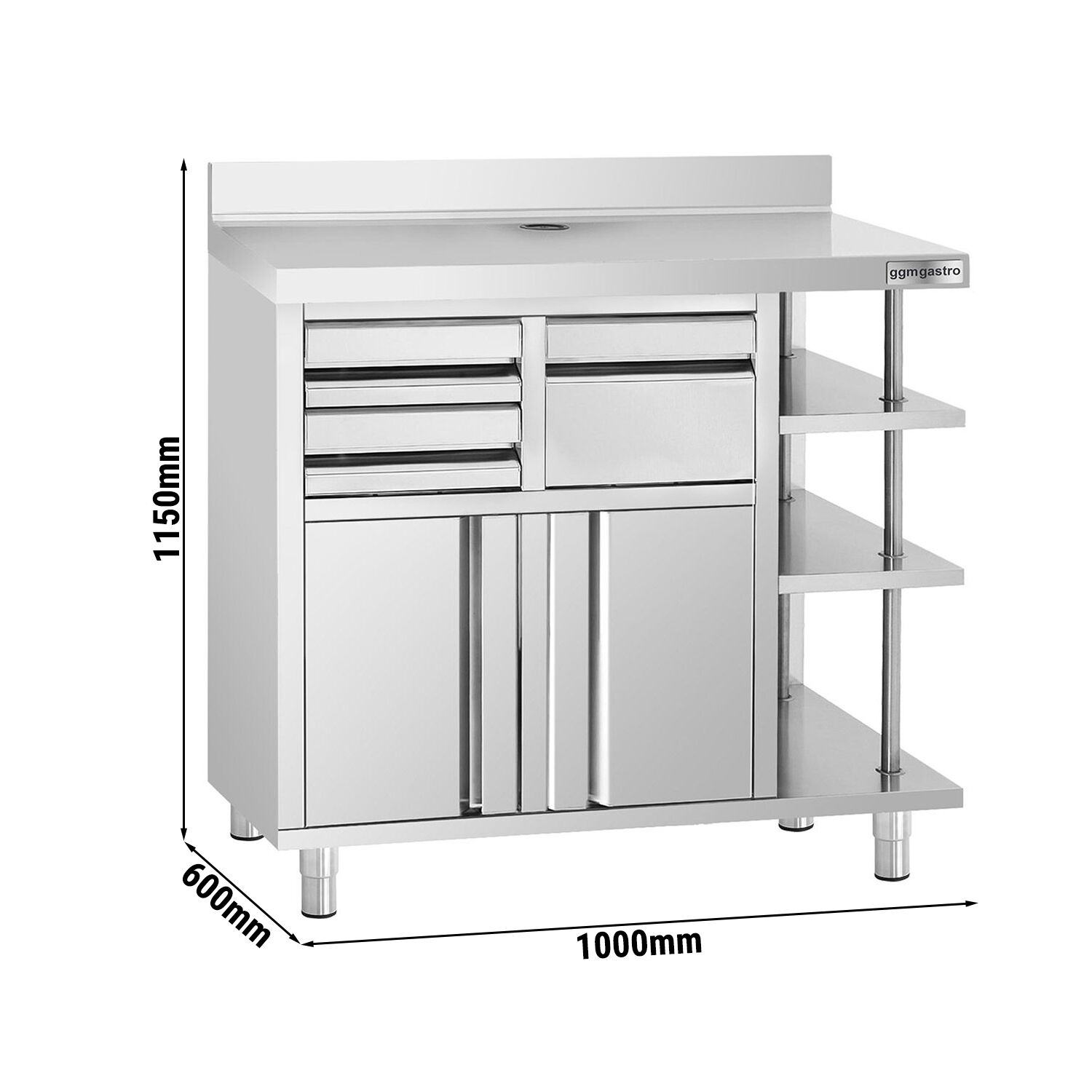Arbeitsschrank - für Kaffeemaschine - 1000x600mm - mit Ausklopfer, 2 Schubladen, 2 Türen & Aufkantung
