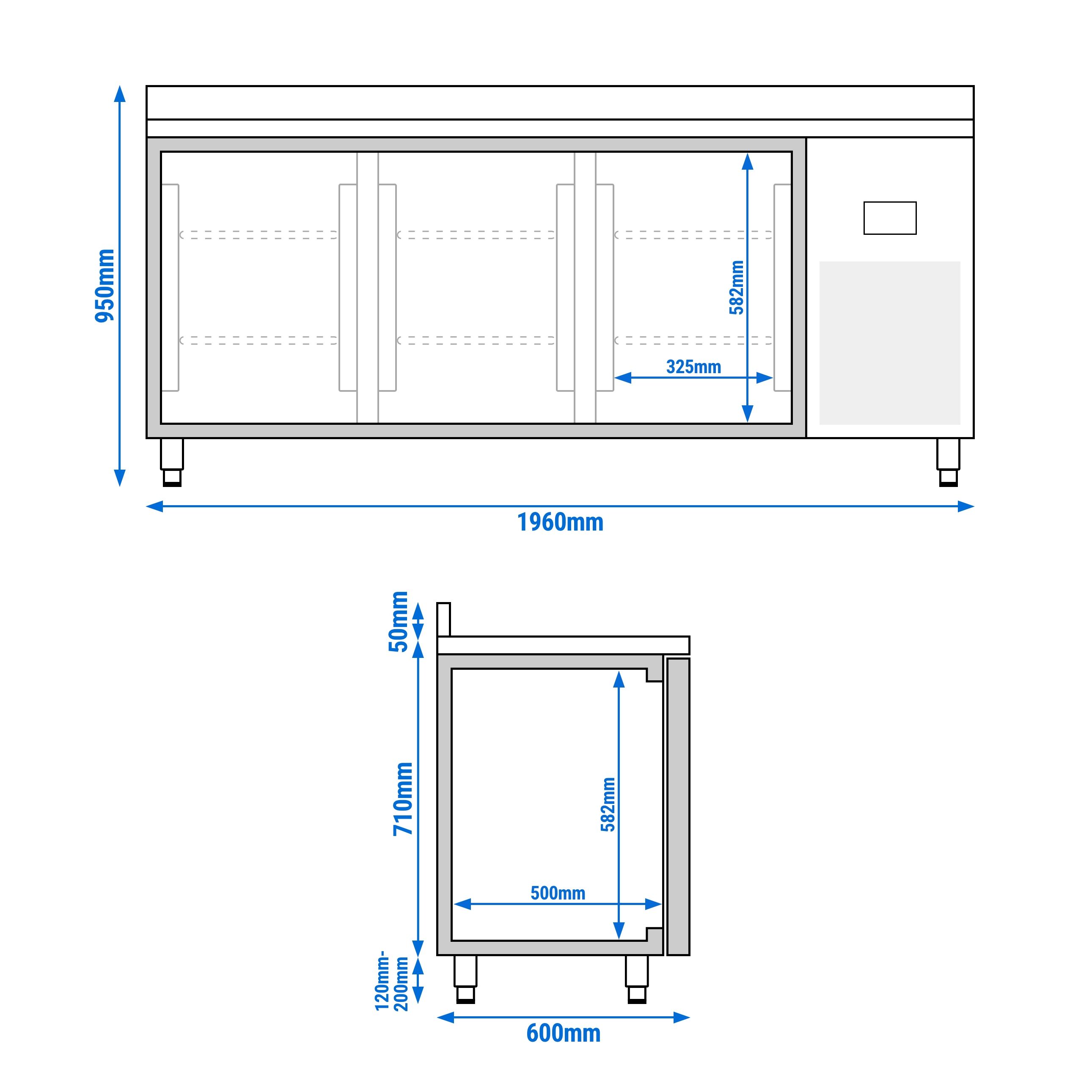 Table de congélation Premium PLUS - 1960x600 mm - avec 3 portes - avec dosseret