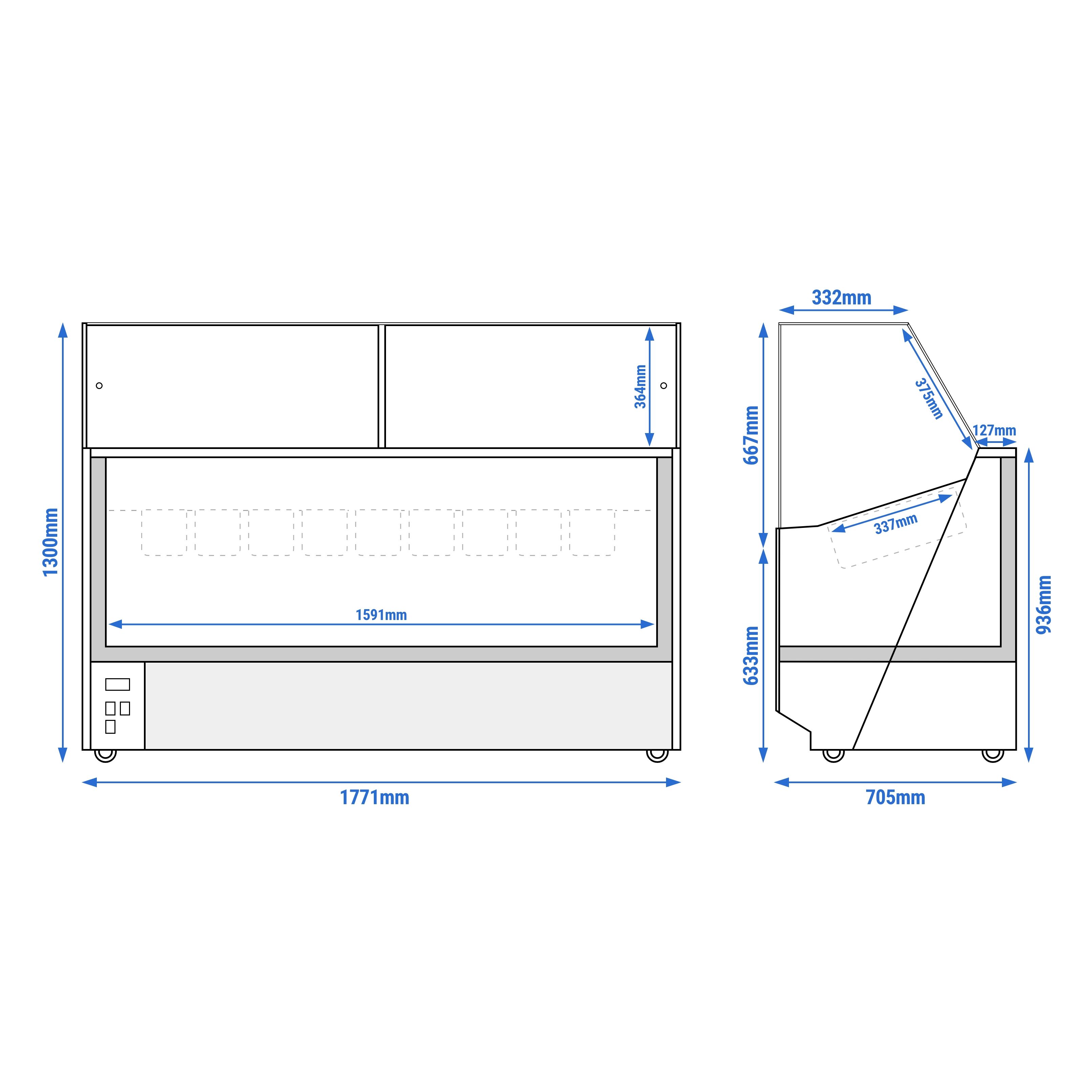 Vitrine à glace THEO – 1771 mm – refroidissement ventilé – pour 9 bacs à glace de 5 litres – Blanc