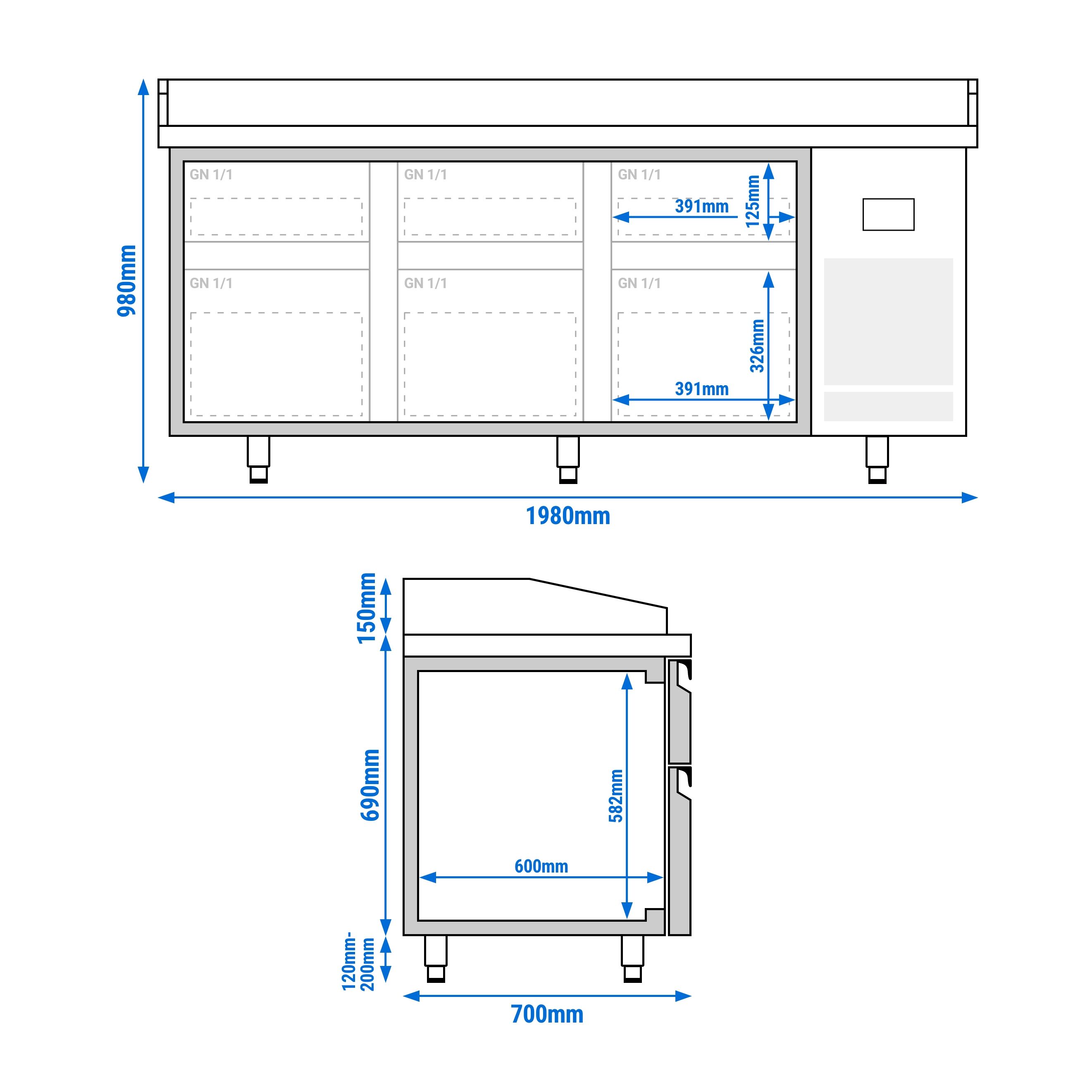 Commercial Pizza Prep Counter - Granite Top PREMIUM PLUS - 1980x700mm - with 0 doors & 6 drawers