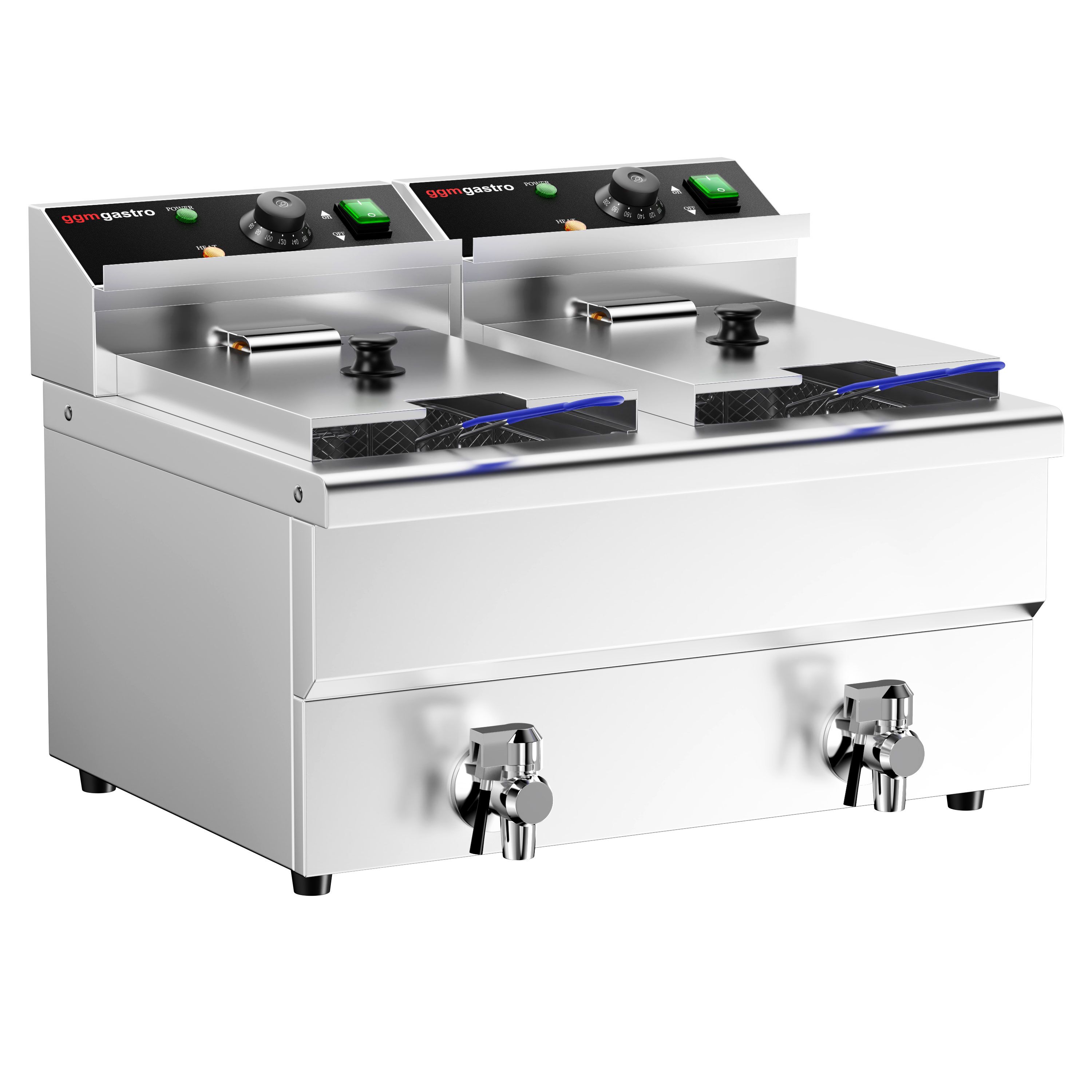 Friteuse électrique double – 8+8 litres – 6,5 kW – avec robinet de vidange