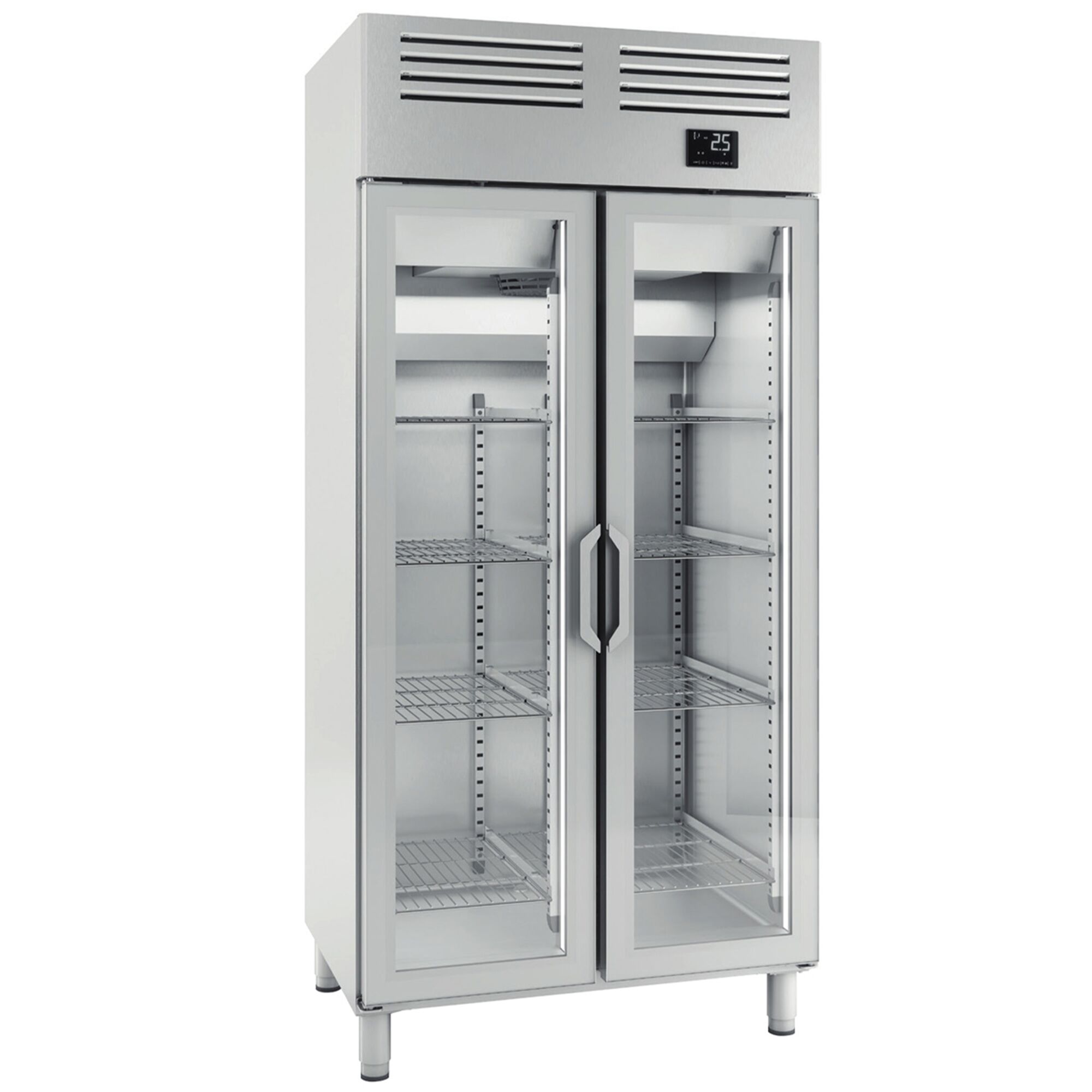 Armoire réfrigérée vitrée positive en acier inoxydable AISI 304 PREMIUM PLUS - GN 1/1 - 745 L - avec 2 portes vitrées & Glissières GN & 8 grilles GN 1/1