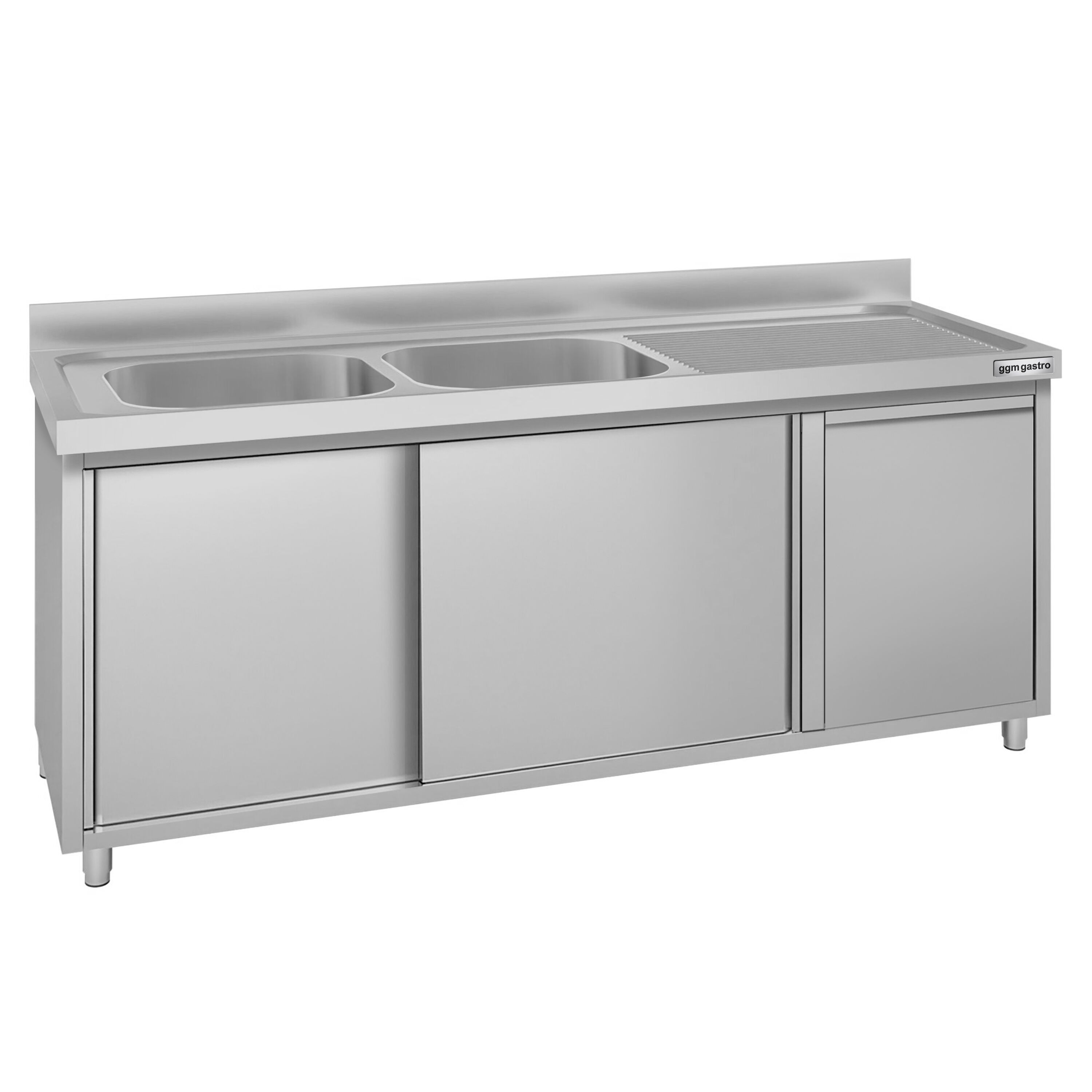 Meuble évier ECO - 2000 x 600 mm - avec poubelle & 2 bacs à gauche
