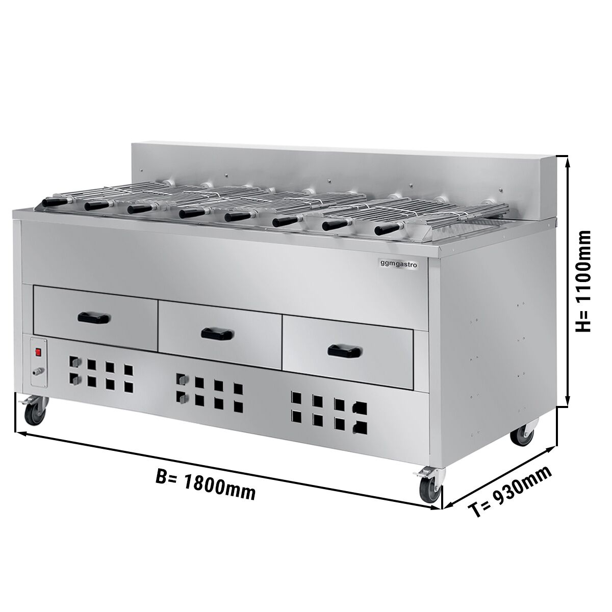 Charcoal Chicken Rotisserie - 1800mm - with 8 skewers