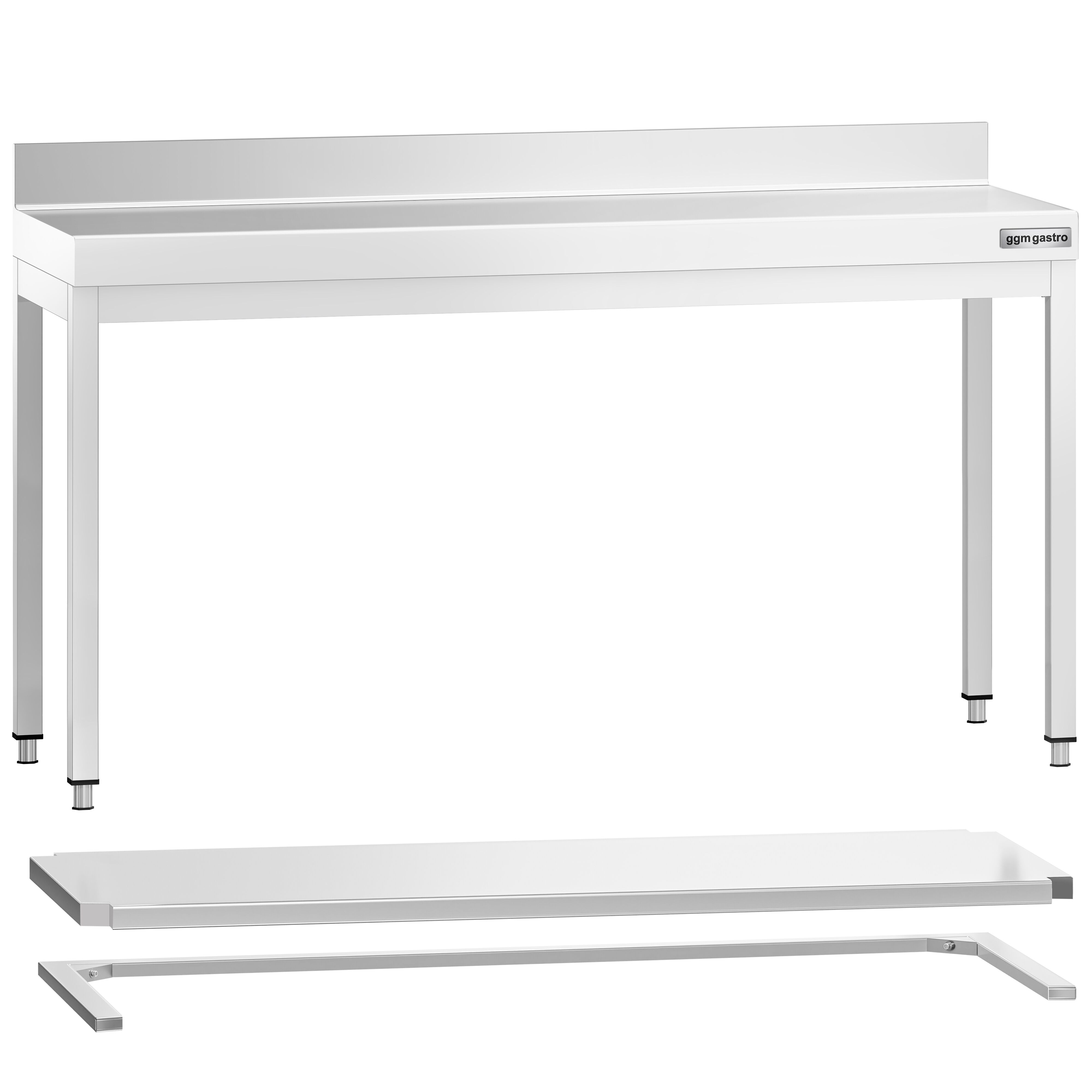 Table de travail inox PREMIUM - 1800 x 700 mm - avec tablette inférieure, Dosseret & Renforts