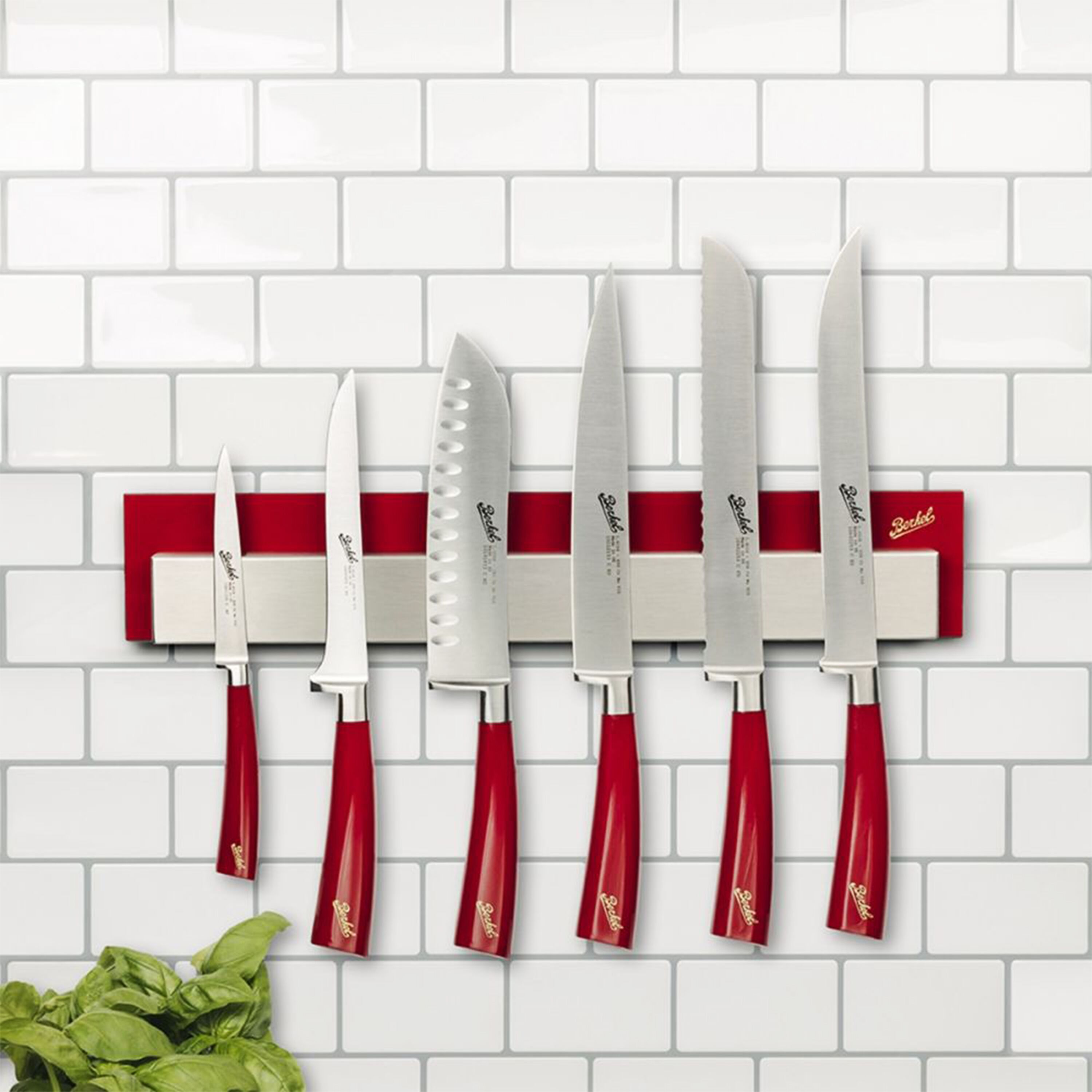 BERKEL | Wall-Mounted Magnetic Knife Strip – Red - 430 mm - AISI 304 Stainless Steel