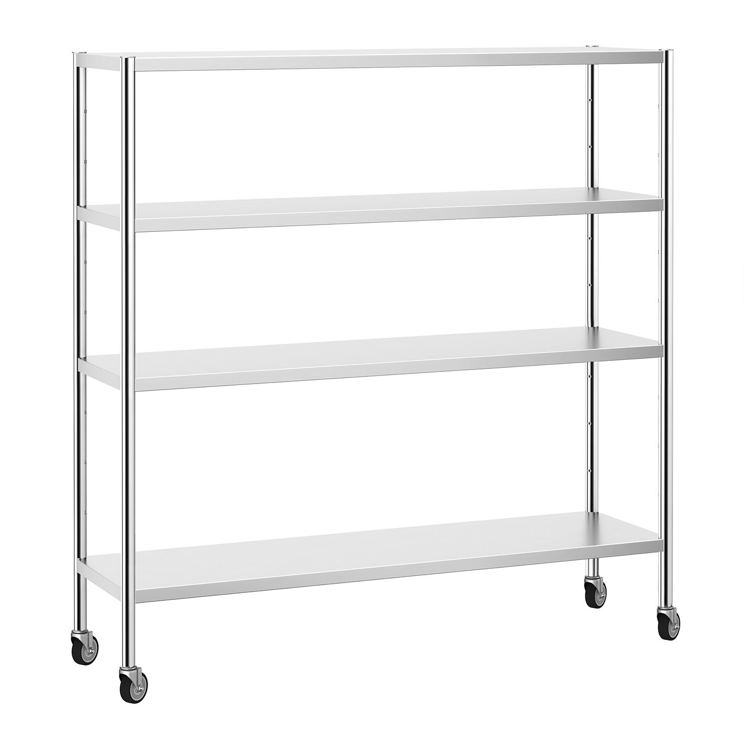 Étagère en inox PREMIUM - 1800 x 500 mm - avec 4 étagères (réglables) - incl. 4 roulettes