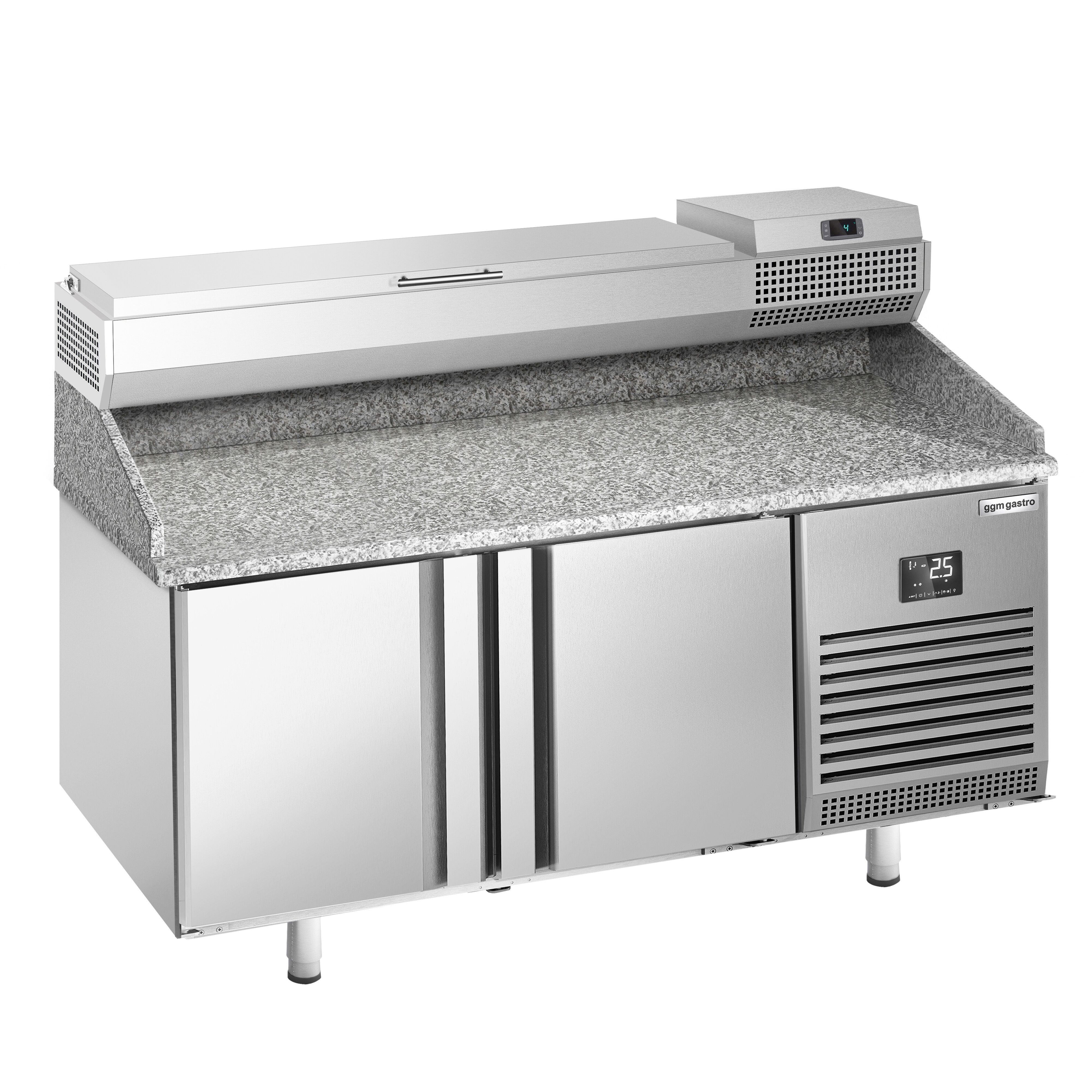 Table réfrigérée à pizza Premium PLUS - 1490 x 700 mm - avec 2 portes - incl. vitrine réfrigérée de présentation - 6x GN 1/4