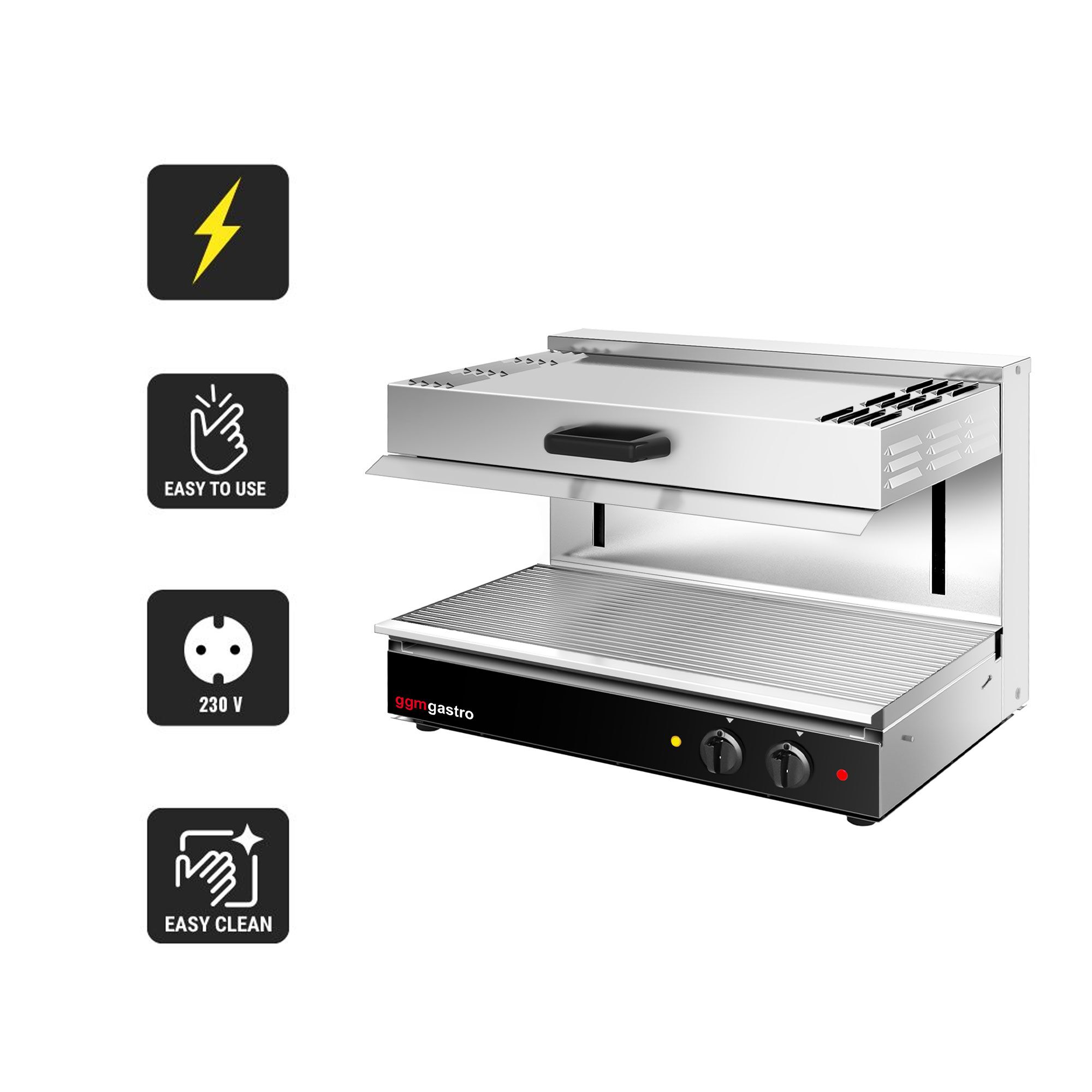 Four pita électrique / Salamandre à levage SPÉCIAL - 3,4 kW - 230 volts - éléments chauffants réglables en hauteur