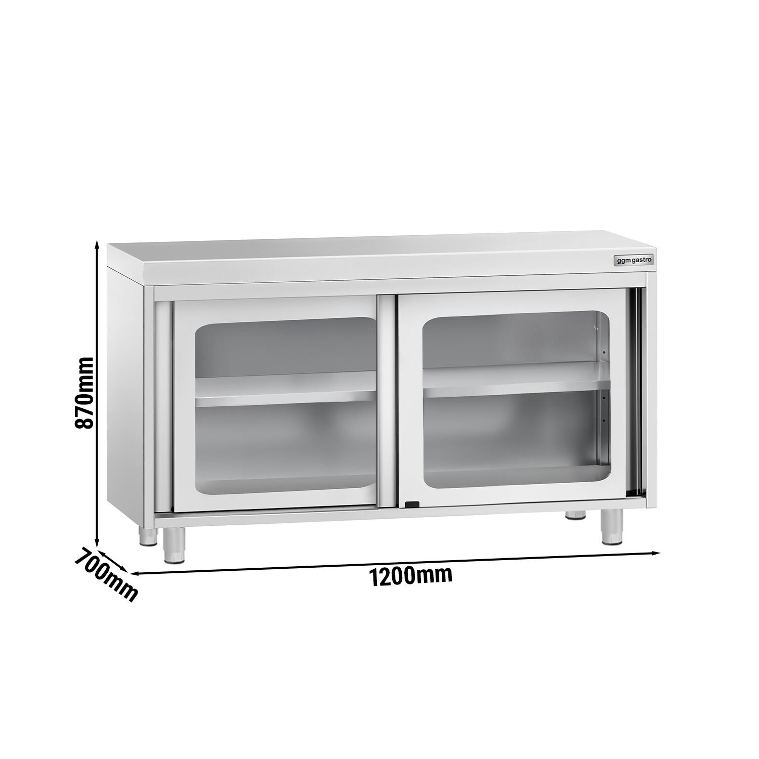 Table armoire en acier inoxydable PREMIUM - 1200x700mm - avec portes coulissantes vitrées