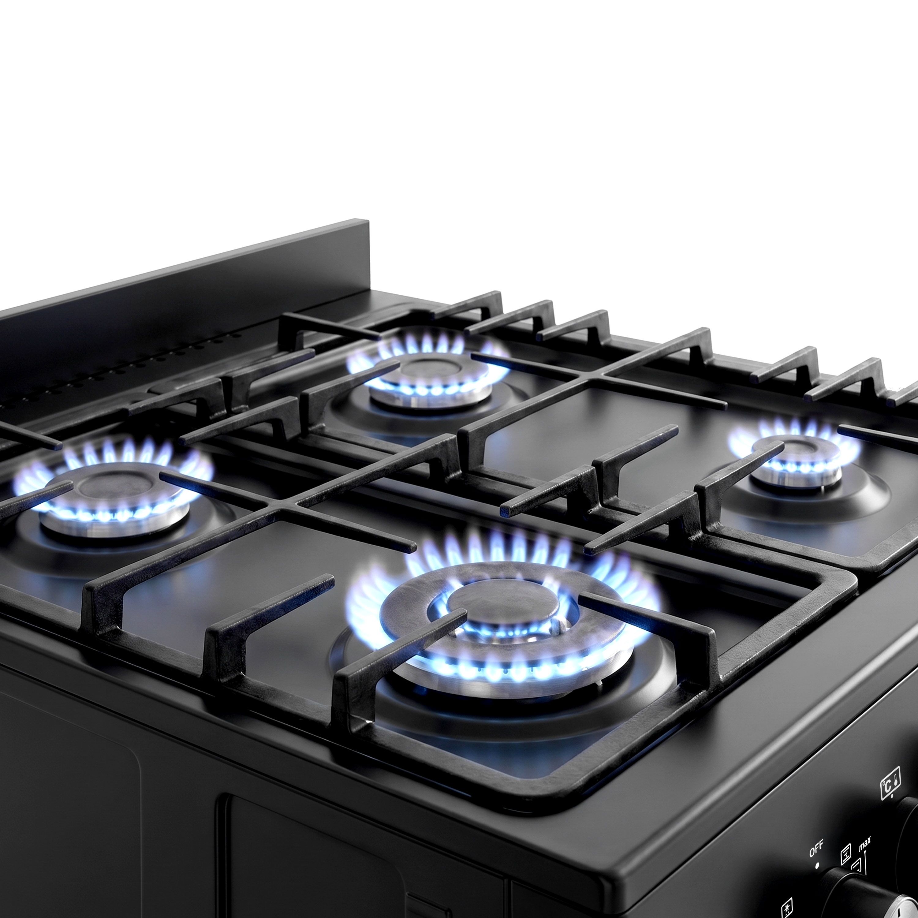 Fogão a gás - 8,4 kW - 4 queimadores - inclui forno elétrico - 3,85 kW e exaustor com circulação de ar
