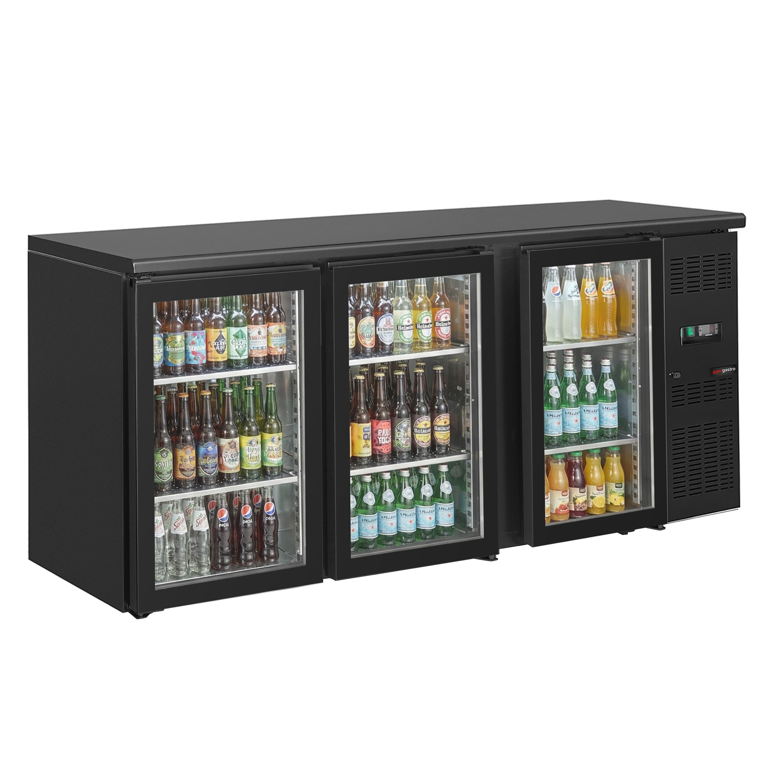 Bar- & Getränkekühltisch ECO - 2002mm - 3 rahmenlose Glastüren - Schwarz