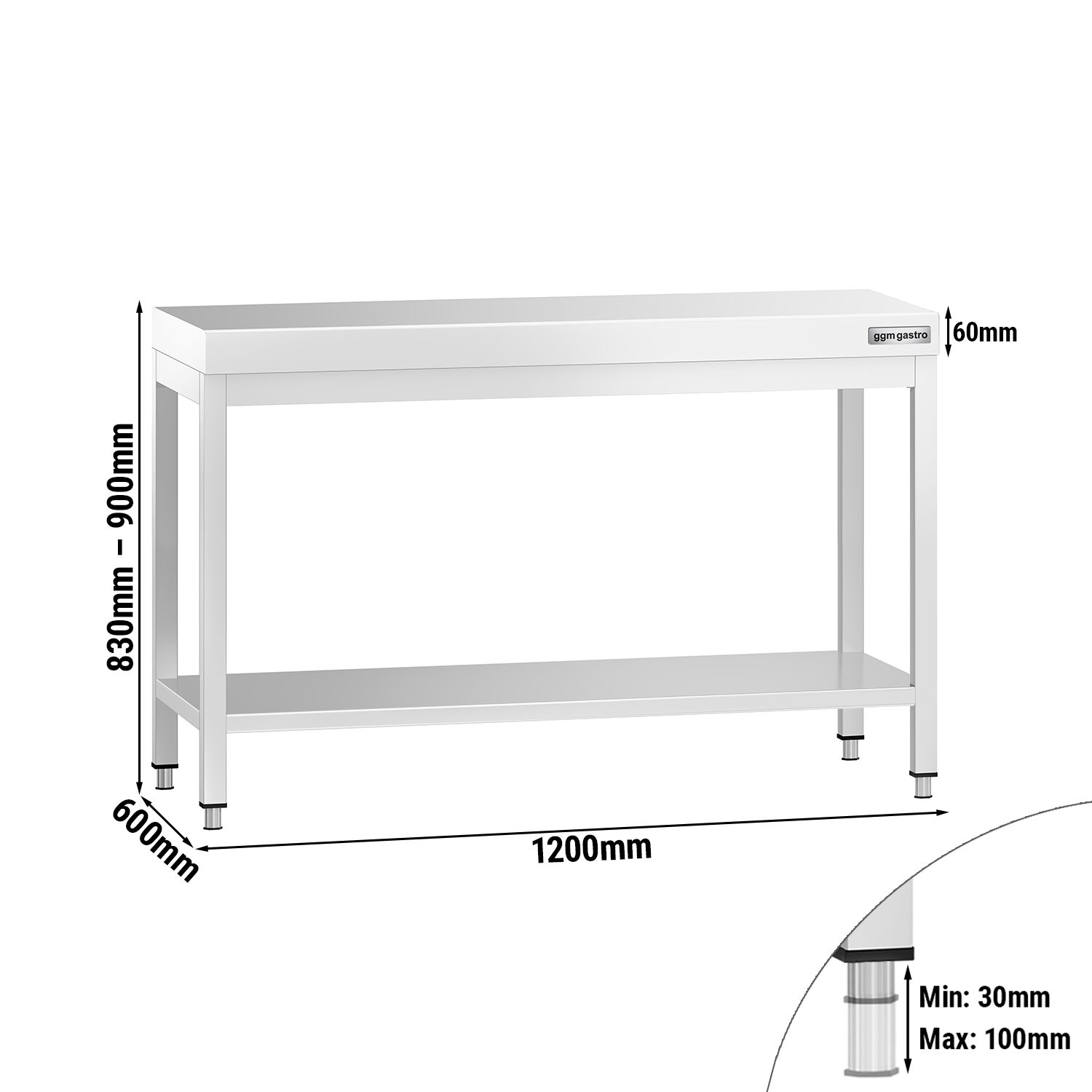 Table de travail inox PREMIUM - 1200 x 600 mm - avec tablette inférieure