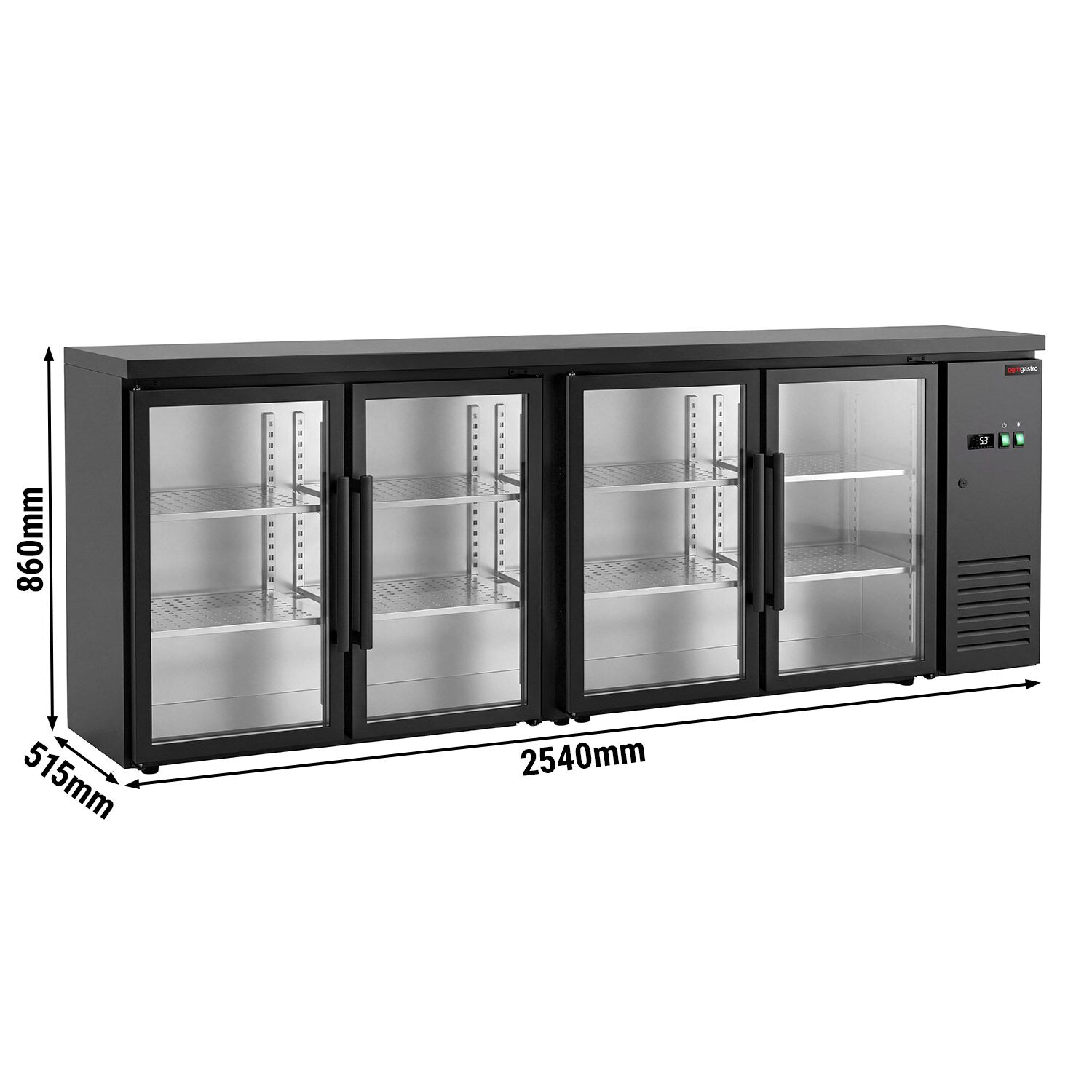 Commercial Back Bar Cooler ECO – 2540 mm – with 4 Glass Doors – with RGB LED Lighting