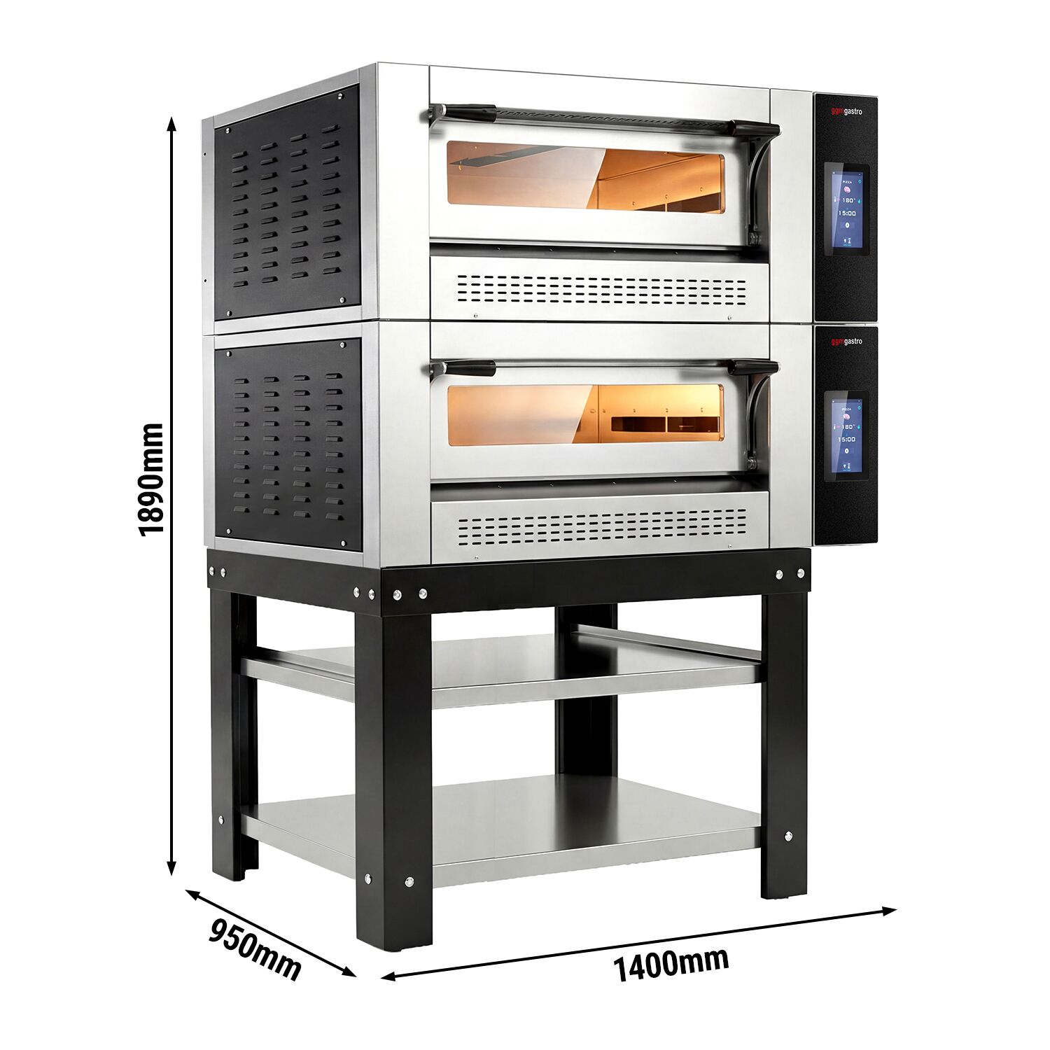 Four à pizza à gaz - 6 + 6 x 30 cm - Touch - avec soubassement inclus