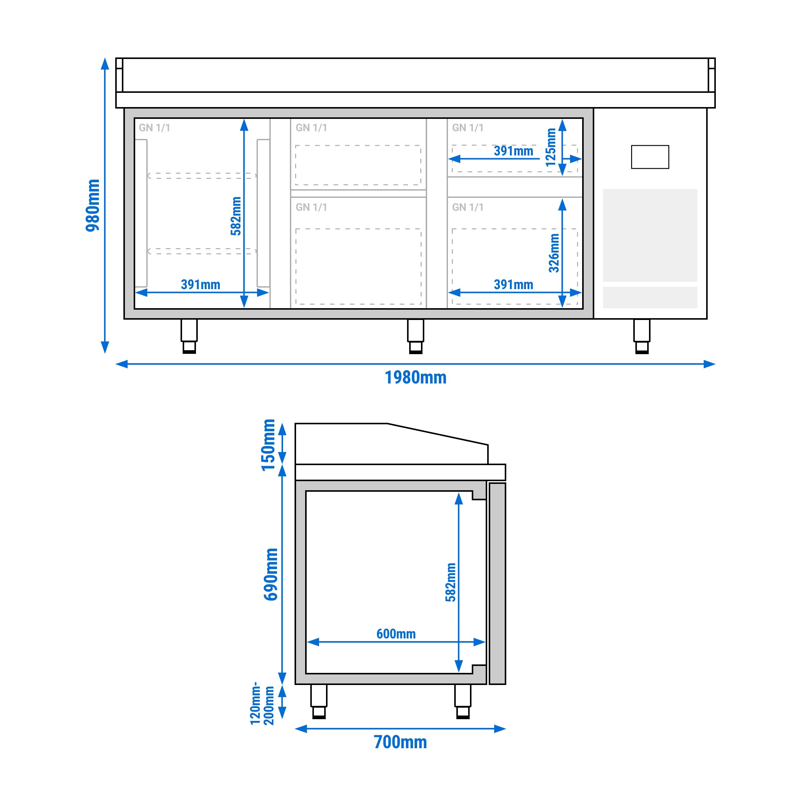 Commercial Pizza Prep Counter - Granite Top PREMIUM PLUS - 1980x700mm - with 1 doors & 4 drawers