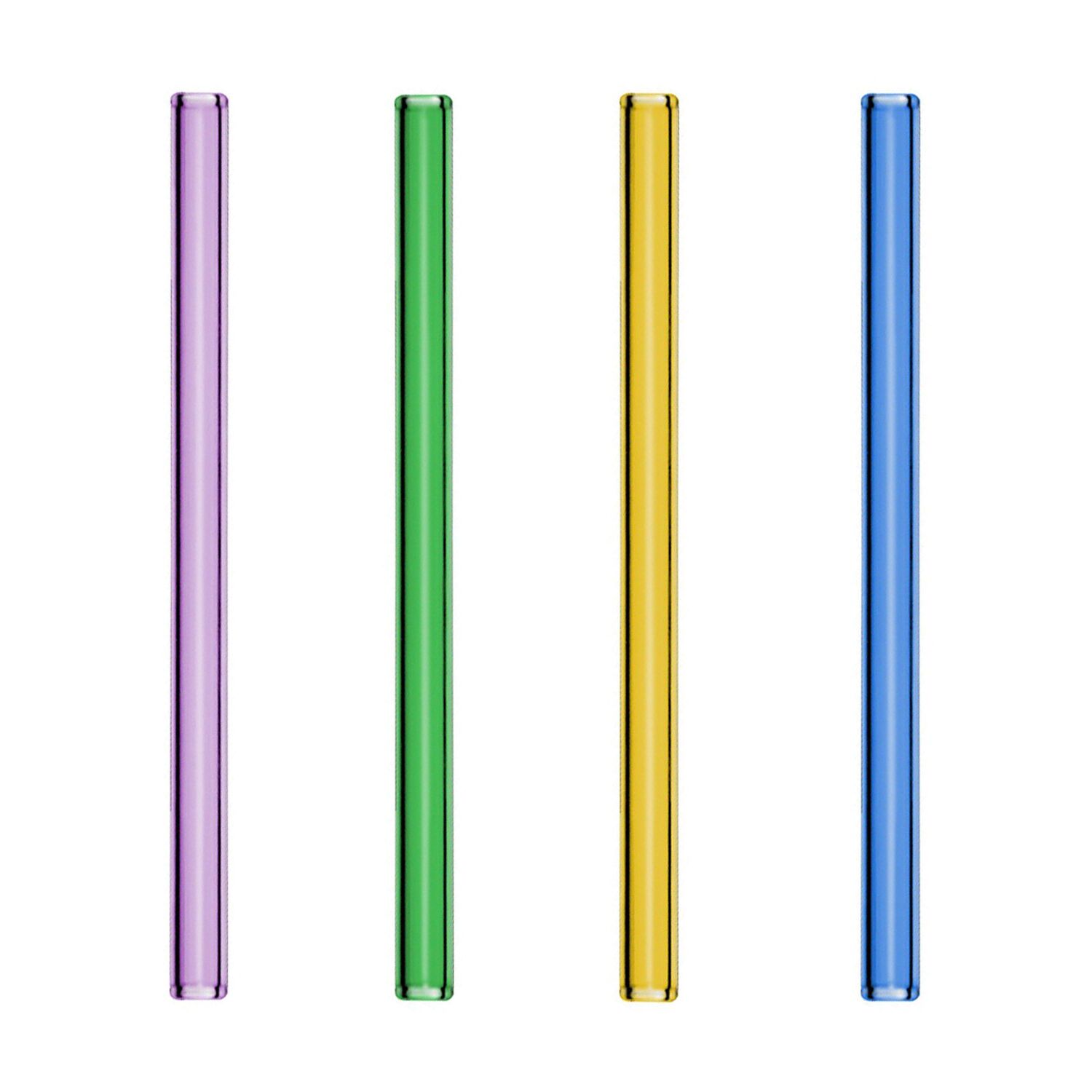(48 pièces) Pailles en verre – droites – 200 mm – 4 couleurs – incl. brosse de nettoyage en nylon