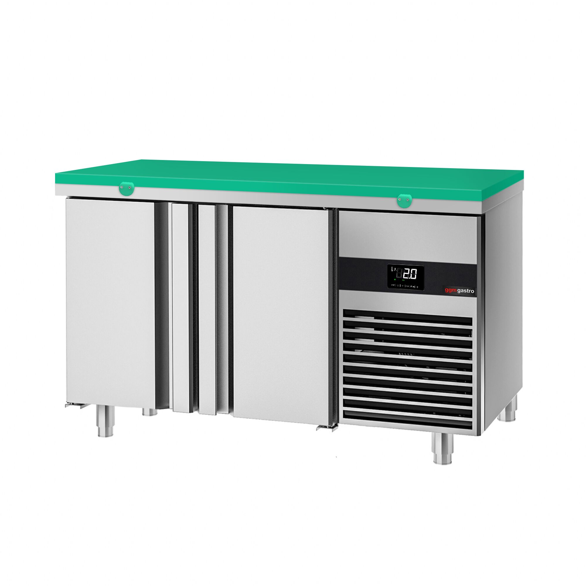 Table réfrigérée PREMIUM - 1400 x 700 mm - avec 2 portes - avec planche à découper verte incluse
