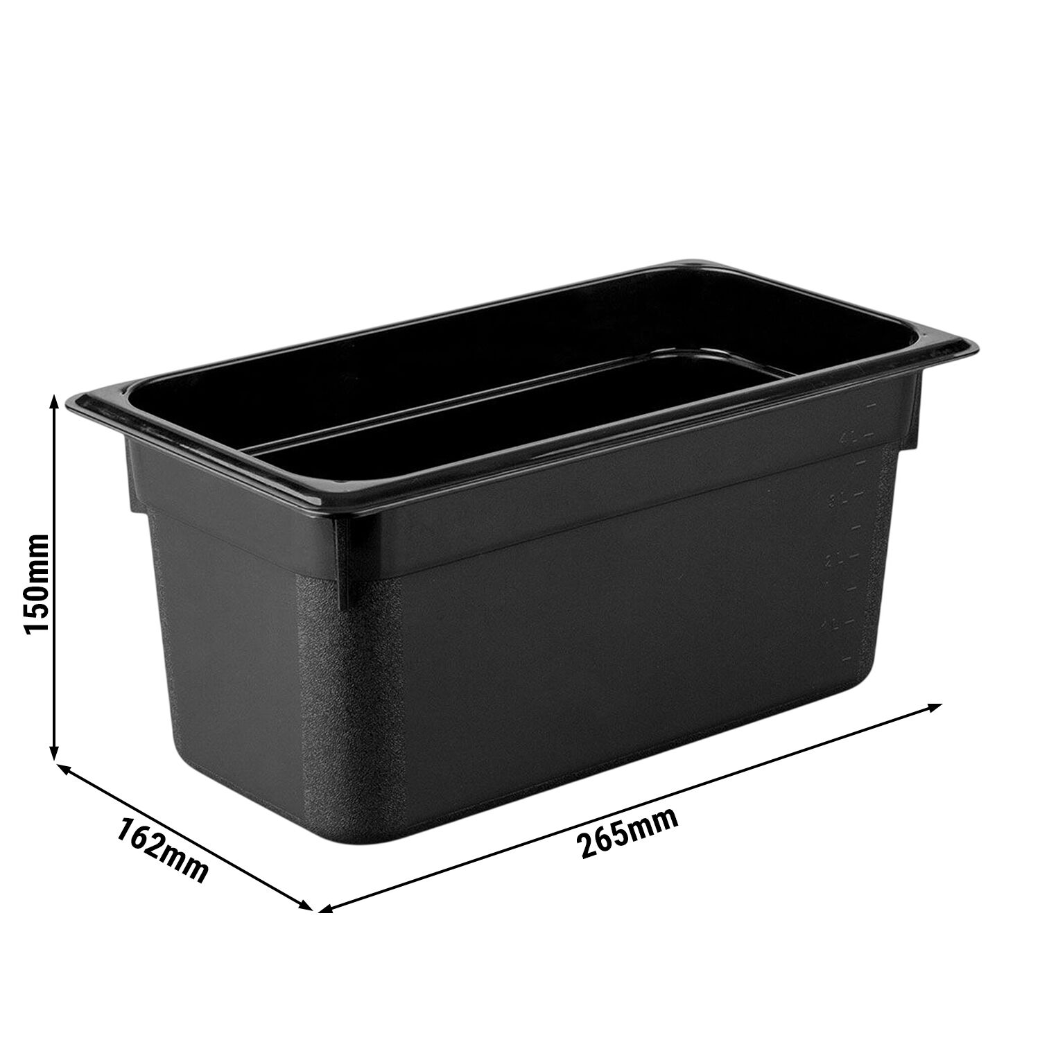 (6 pièces) Bac en Polycarbonate GN 1/4 - Noir - Hauteur : 150 mm