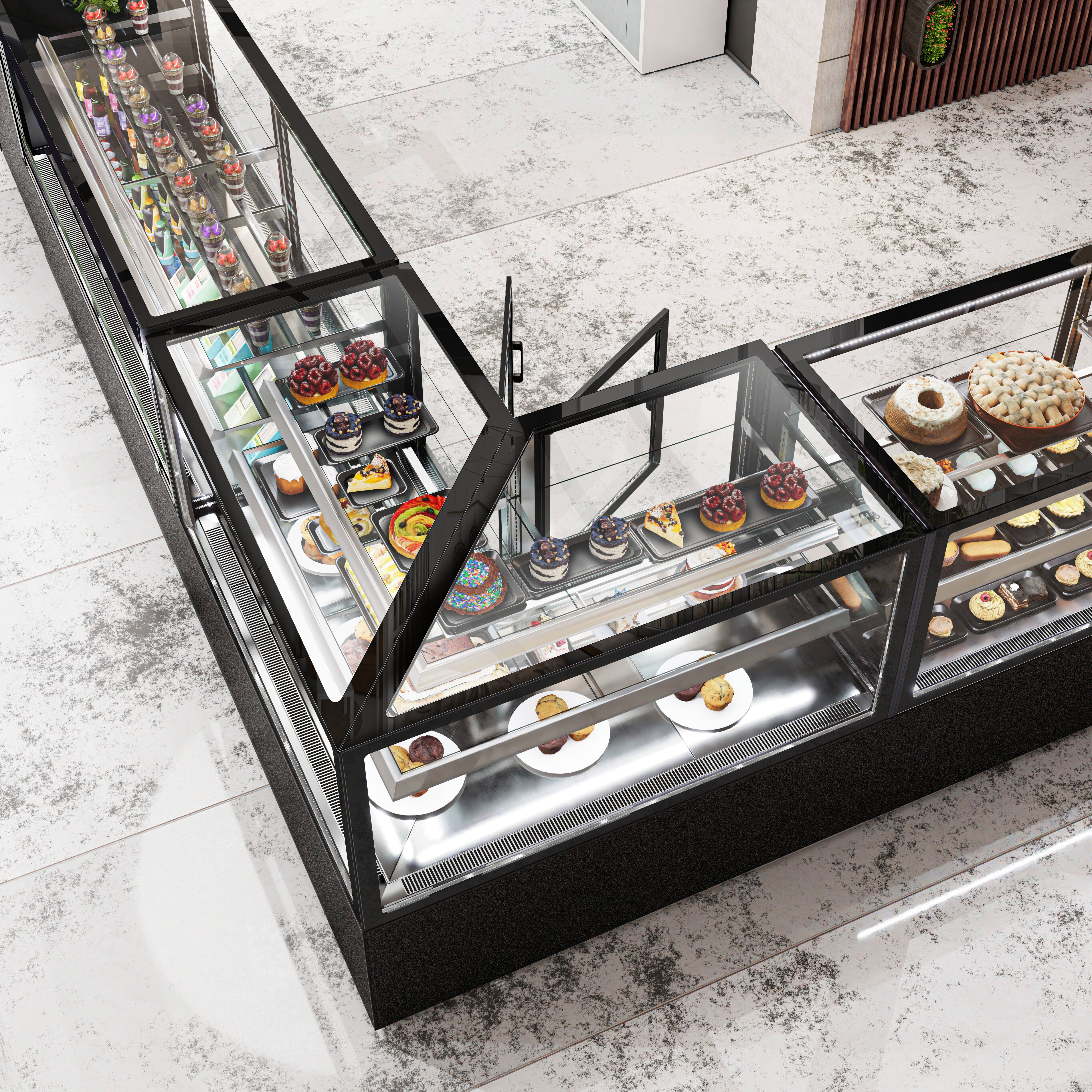 Vitrine à pâtisserie réfrigérée MADRID - 735L - 1500mm - Double vitrage - avec 2 étagères en verre - portes battantes arrière - pour pâtisseries - Noir mat