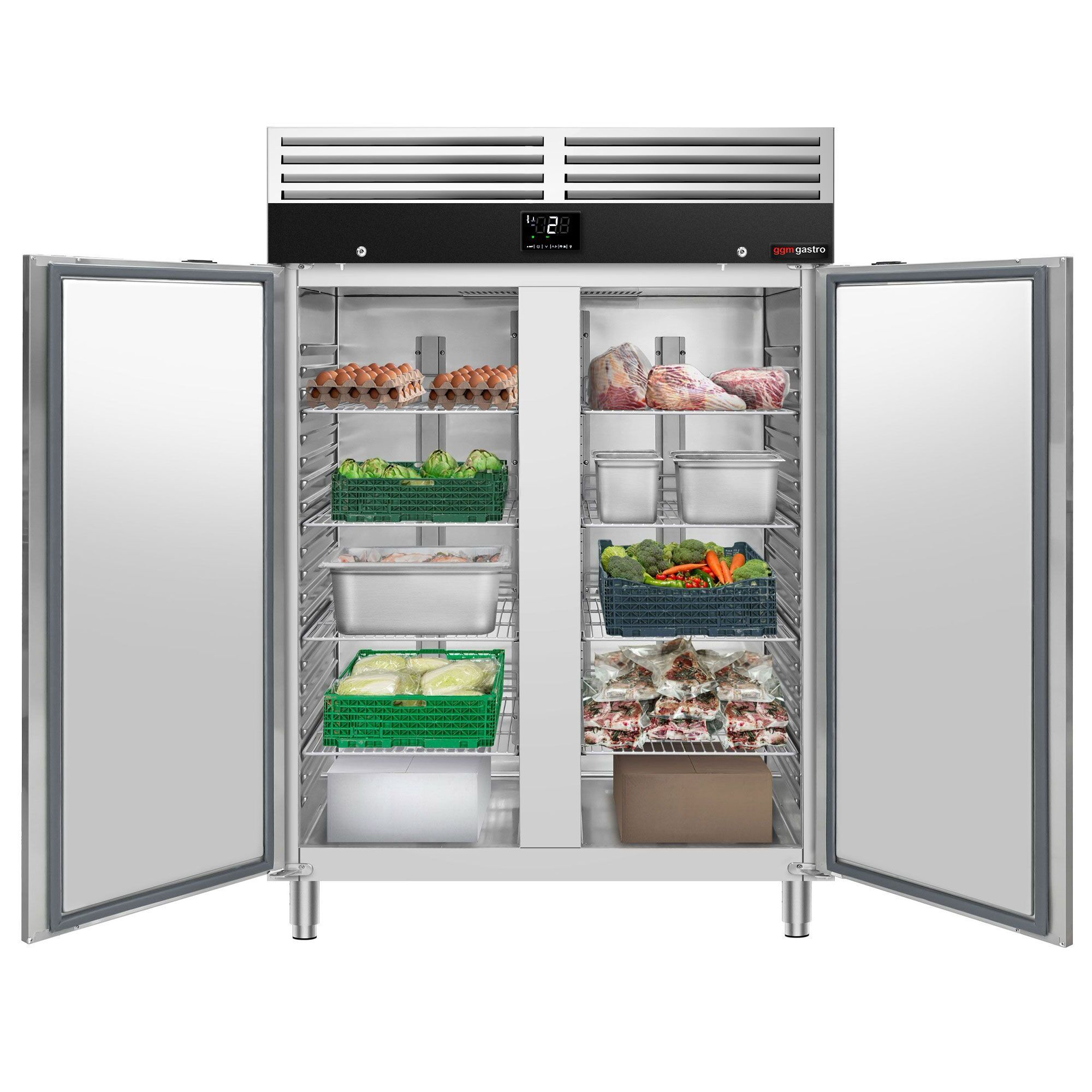 Armoire réfrigérée positive Inox AISI 304 PREMIUM - GN 2/1 - 1200 L - avec 2 portes & 8 grilles