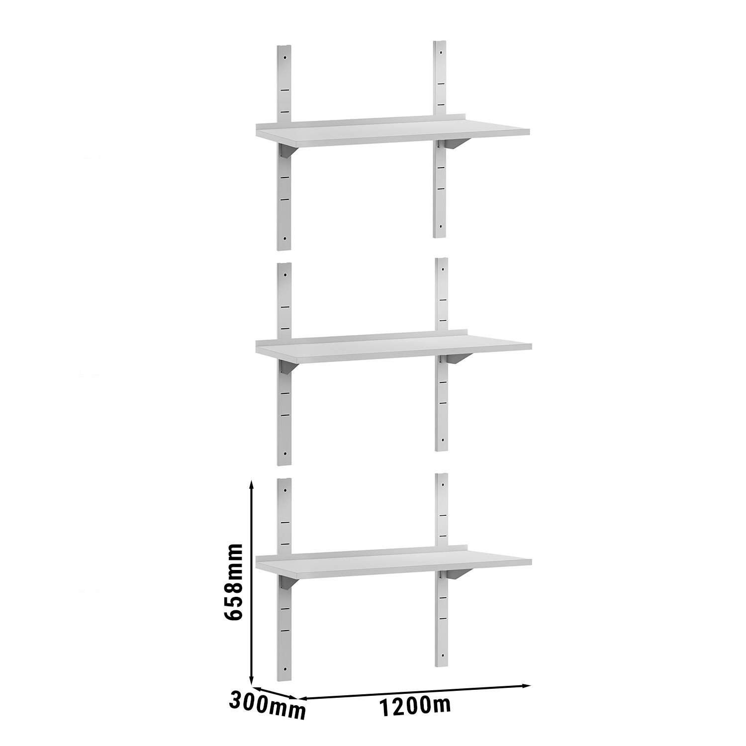 Étagère murale ECO en inox - 1200 × 300 mm - avec 3 étages