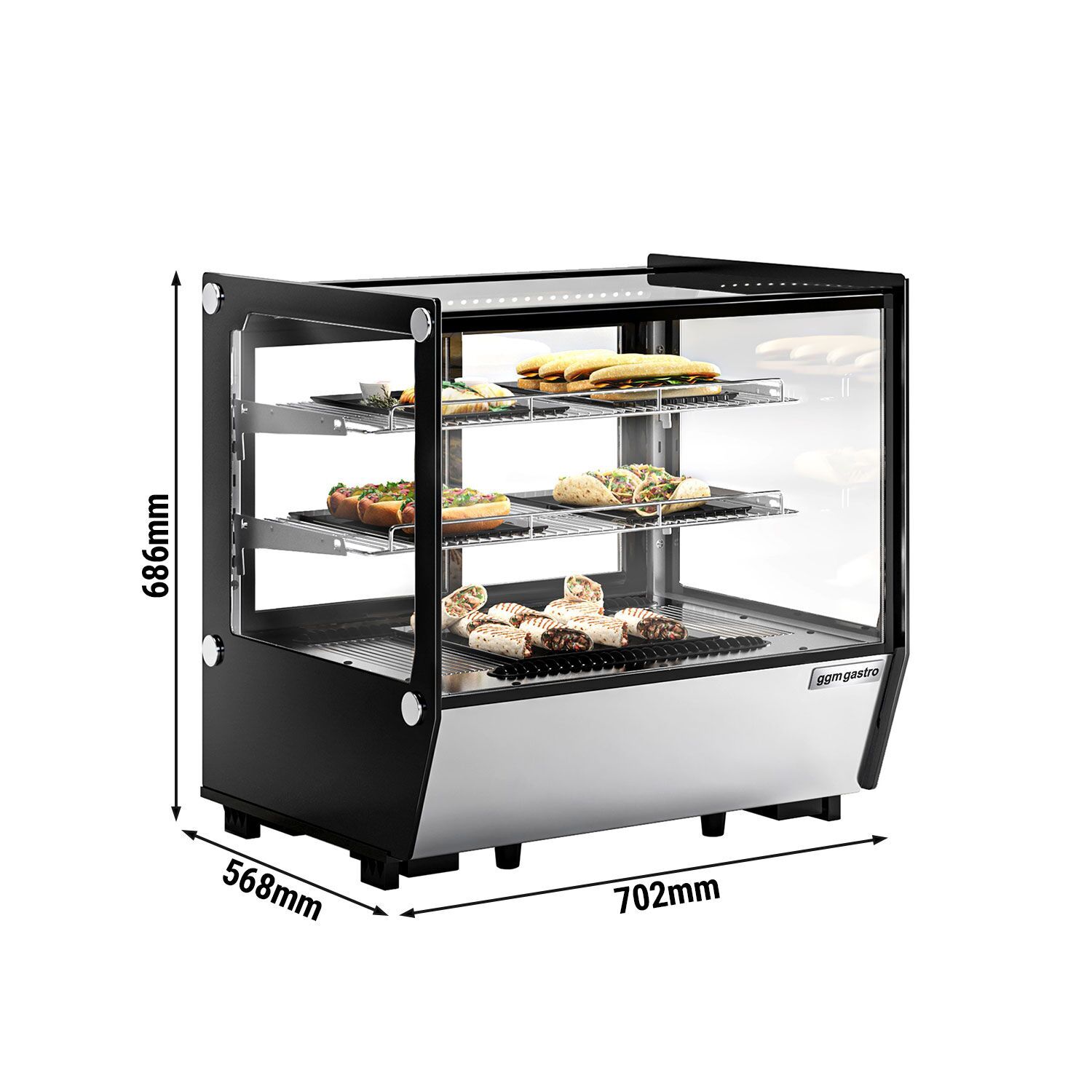 Vitrine réfrigérée de table - 120L - 702mm - Double vitrage - avec 2 étagères en verre - portes coulissantes vitrées arrière