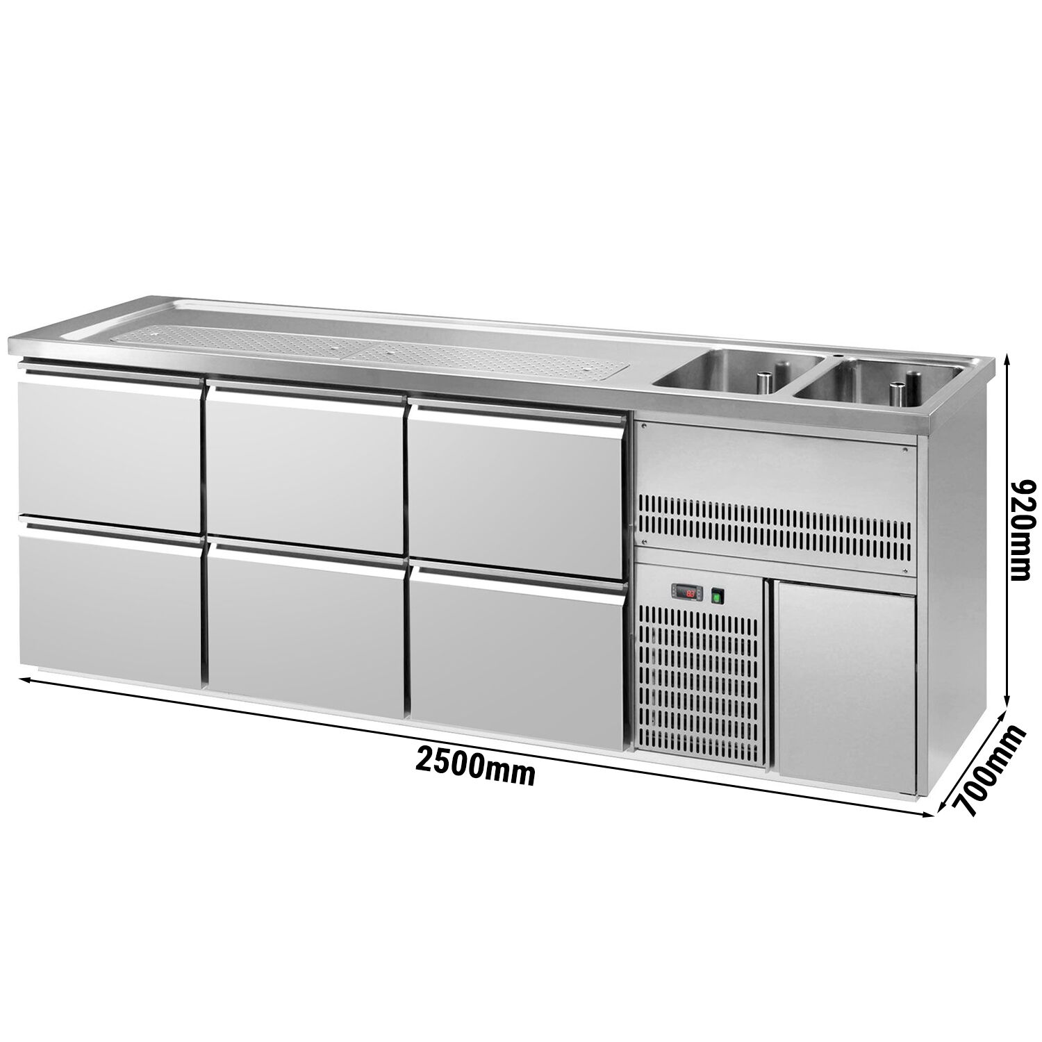 Comptoir de bar réfrigéré Premium PLUS - 2500x700mm - 6 tiroirs
