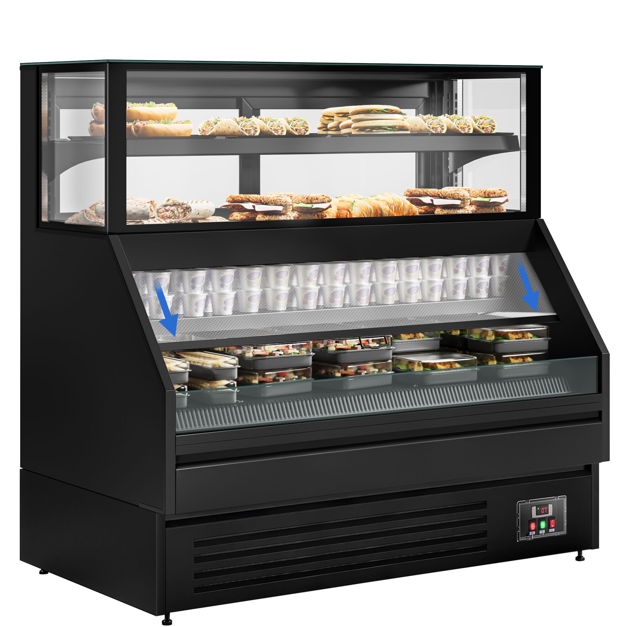 Comptoir vitrine réfrigérée Helsinki - 1500x800mm - 251L - 4 étagères - +2/+8°C - Portes coulissantes vitrées