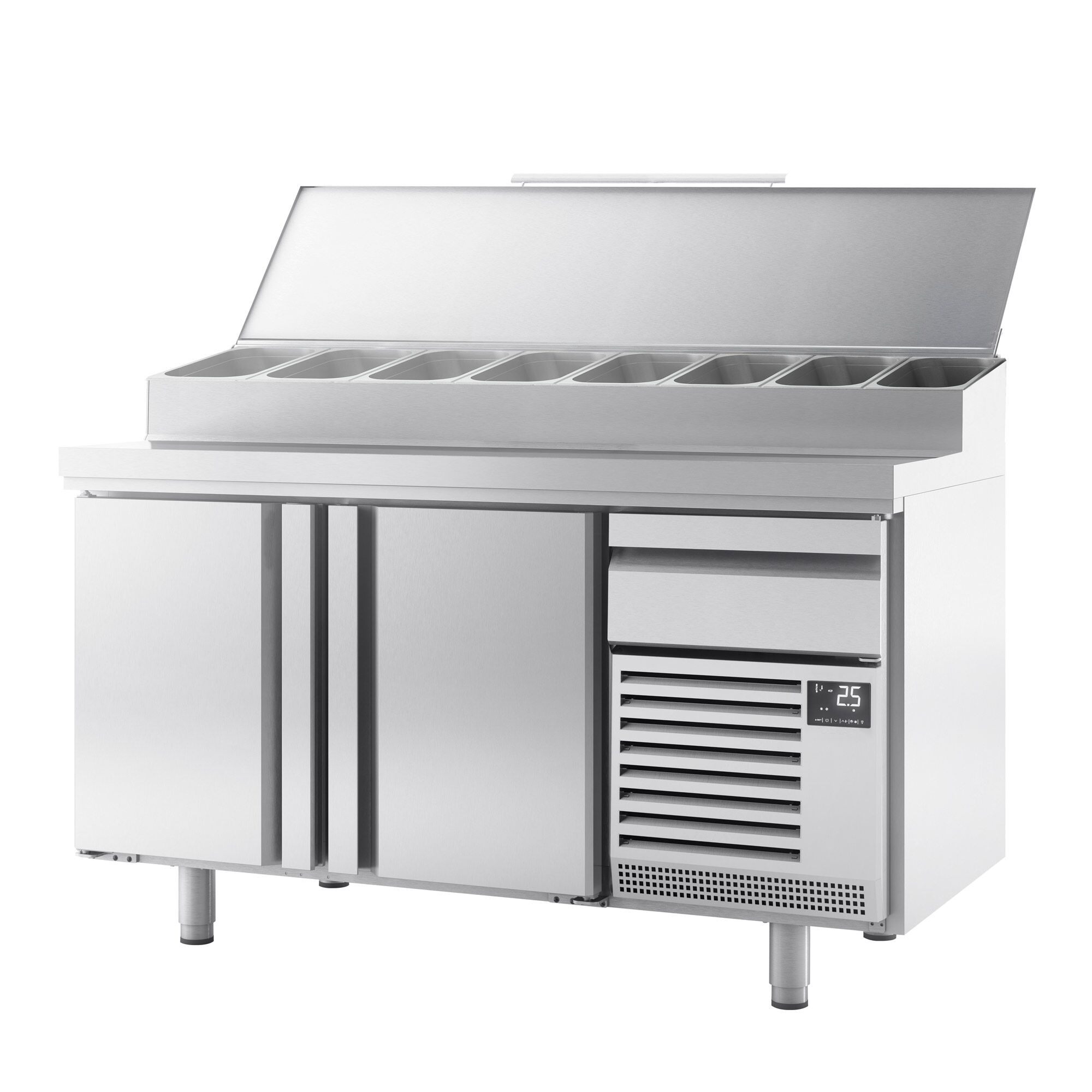 Commercial Bakery Counter Fridge - 1618x800mm - with 2 Doors & 1 Drawer - EN 600x400 - for 9x GN 1/3