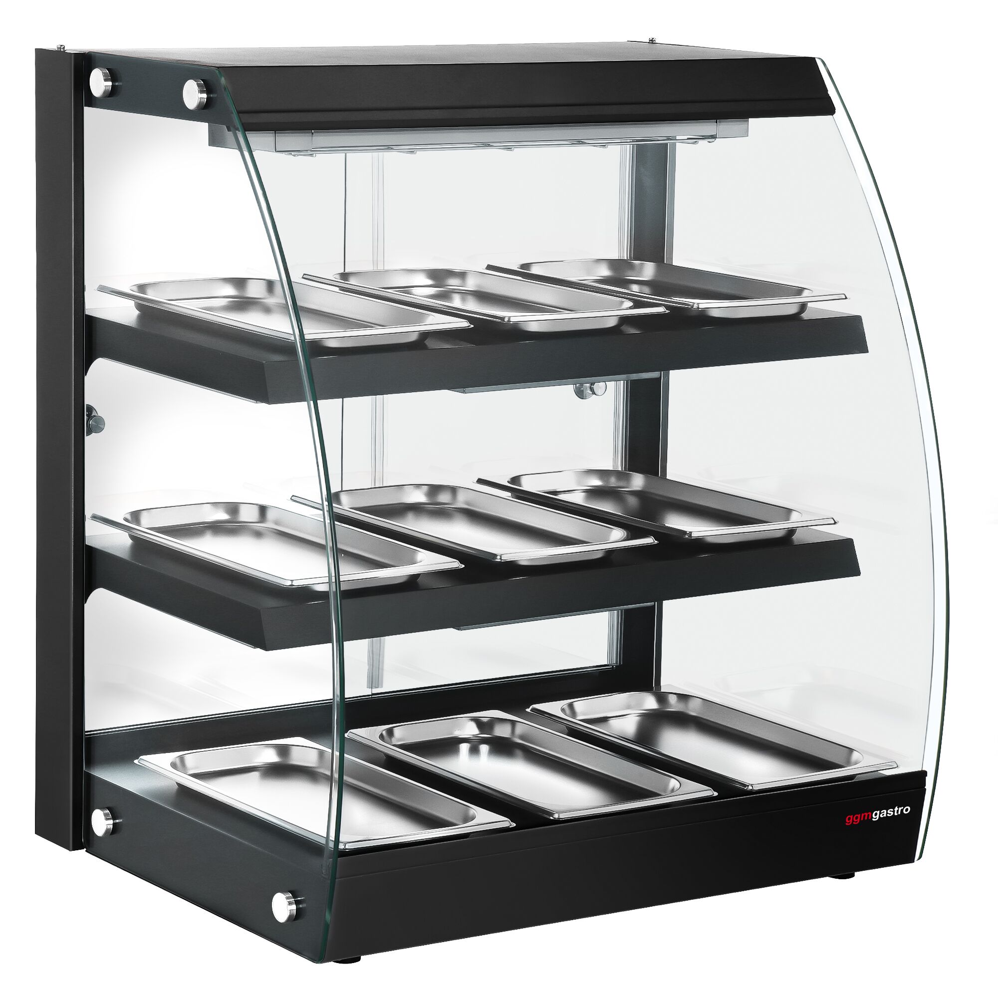 Warmhaltevitrine - 650mm - 1,16 kW - mit 3 Ablagen - Schwarz
