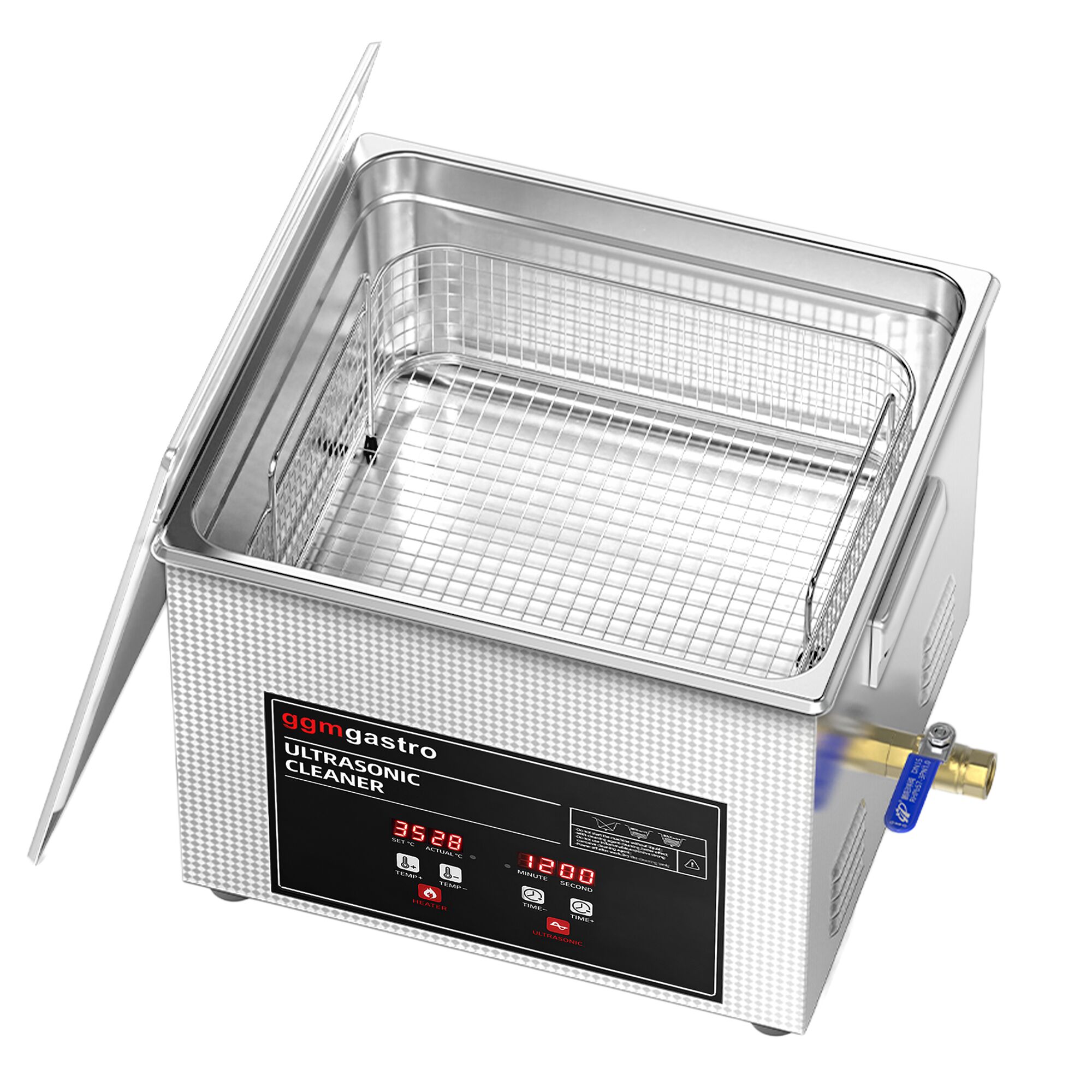 Nettoyeur à Ultrasons - 15 Litres - 360 Watt Puissance Ultrasonique - avec Robinet de Vidange