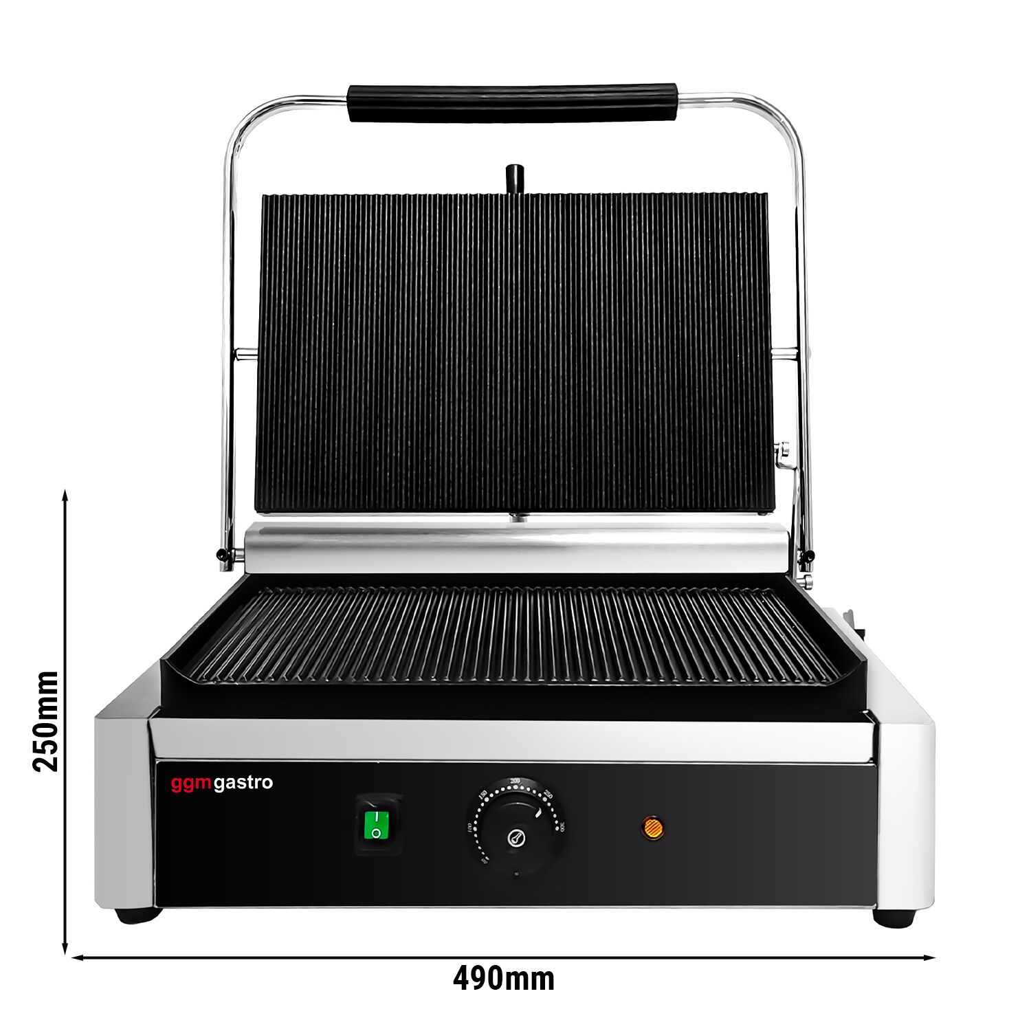 Presse à Panini / Gril de contact - 2,6kW -  Plaques rainurées - Surface de cuisson : 400x225mm