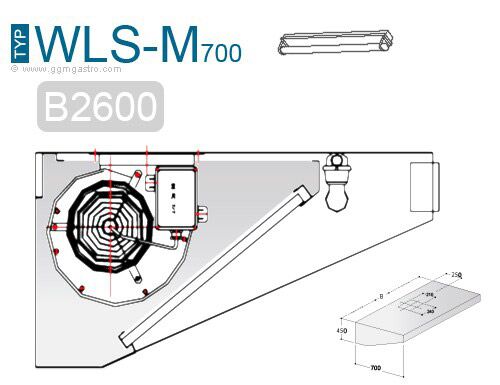 Hotte murale avec moteur - 2600 mm - Régulateur, filtre et lampe