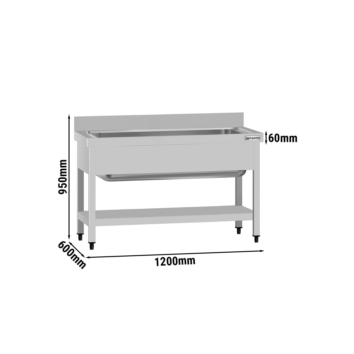 Plonge à marmites en inox ECO - 1200x600mm - avec étagère basse & 1 bac