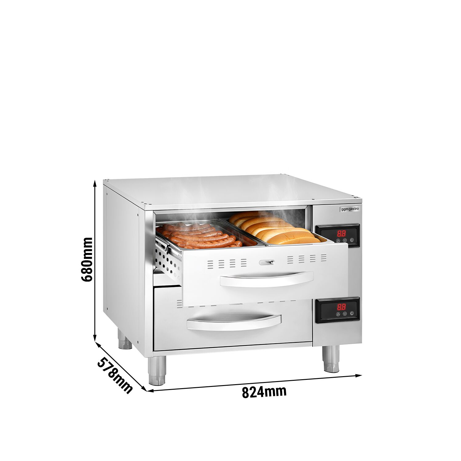Meuble chauffant à tiroirs GN 1/1 - 2 tiroirs - 4kW - 824x578x680mm