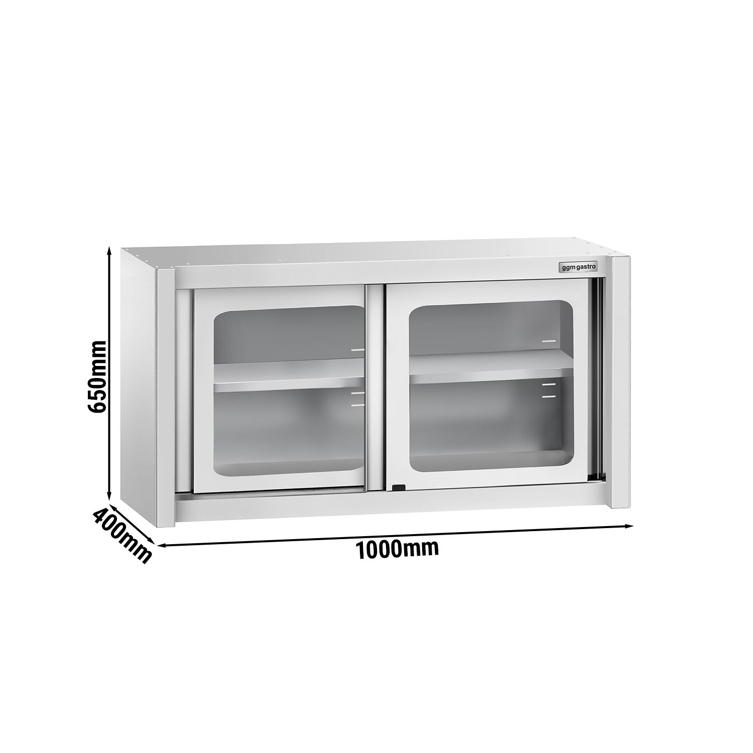 Armoire murale en acier inoxydable - 1000x400mm - avec portes coulissantes vitrées - 650mm de haut