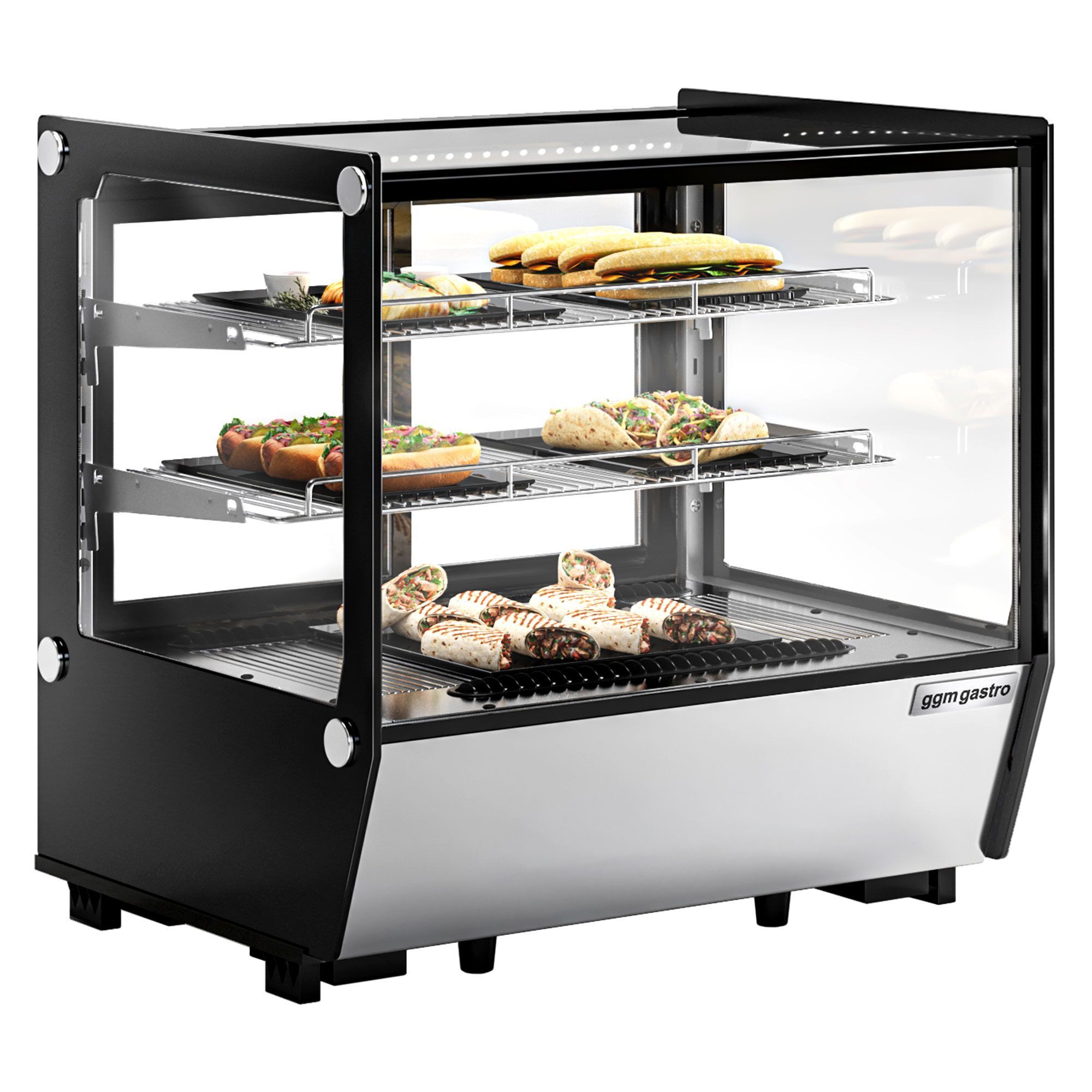 Vitrine réfrigérée de table - 120L - 702mm - Double vitrage - avec 2 étagères en verre - portes coulissantes vitrées arrière