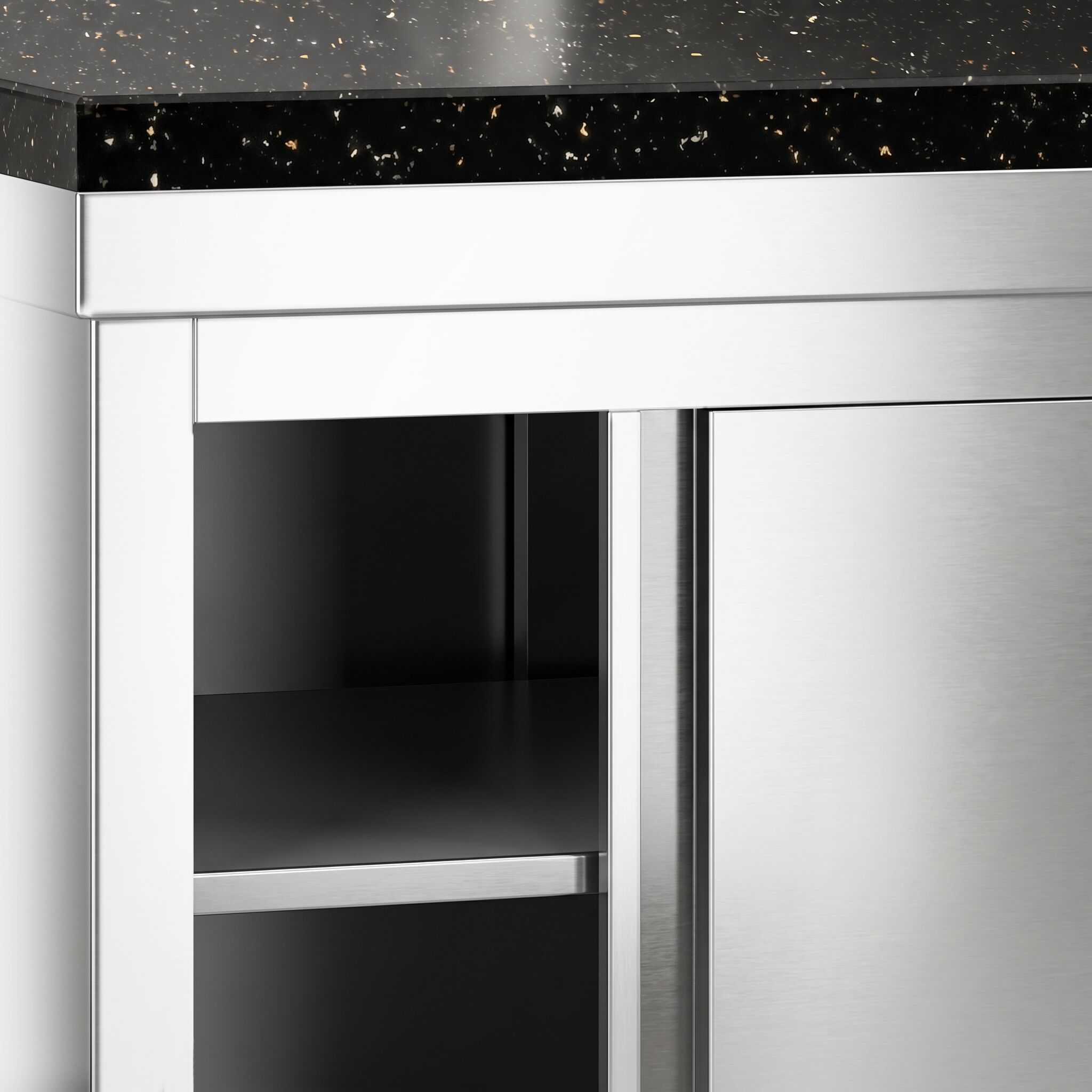 Szafka robocza ze stali nierdzewnej PREMIUM – 2000 x 600 mm – z drzwiami przesuwnymi – wraz z blatem granitowym
