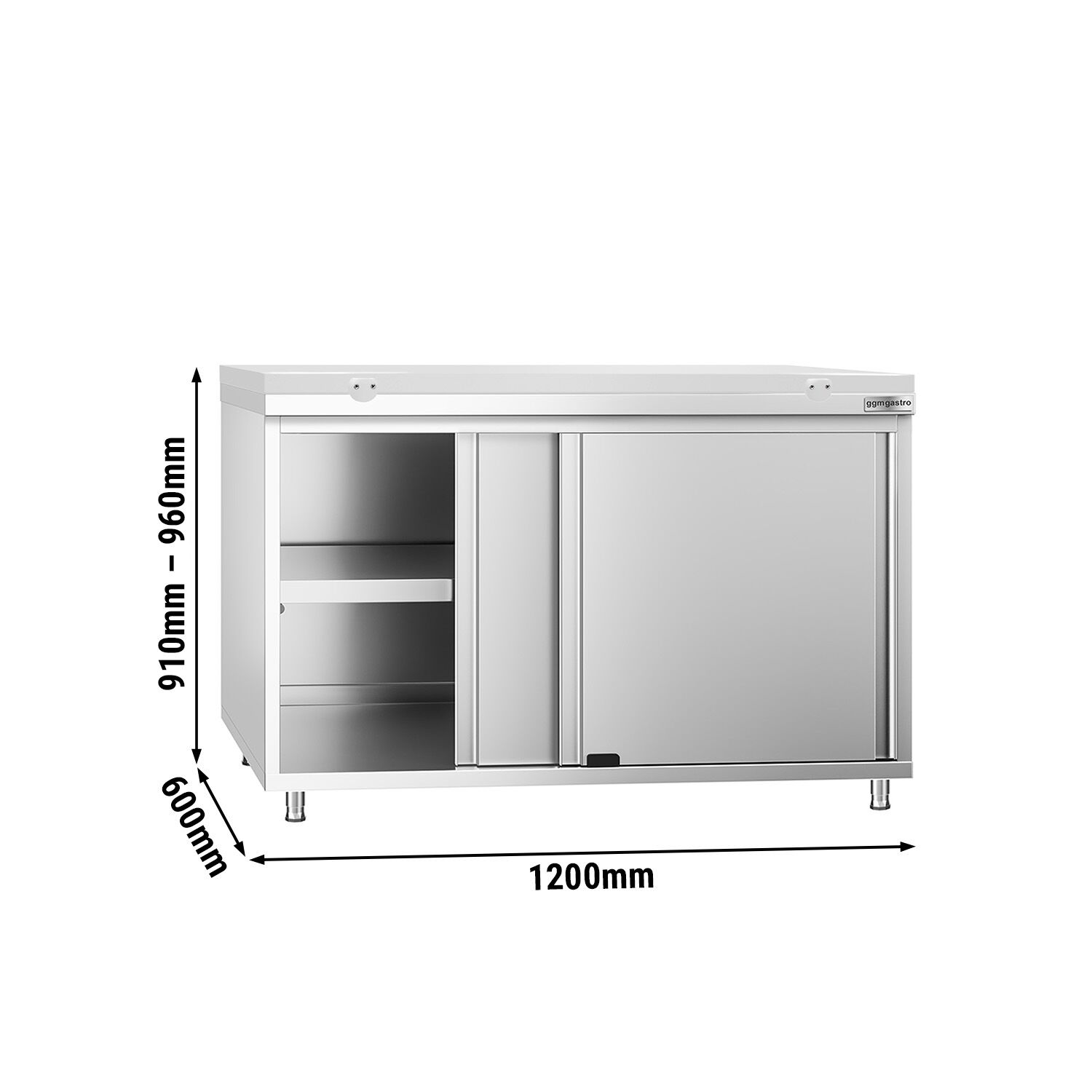 Table armoire en acier inoxydable PREMIUM - 1200x600mm - avec portes coulissantes et étagère basse - pour produits céréaliers, produits laitiers - incl. plateau de découpe Blanc PEHD (HACCP)