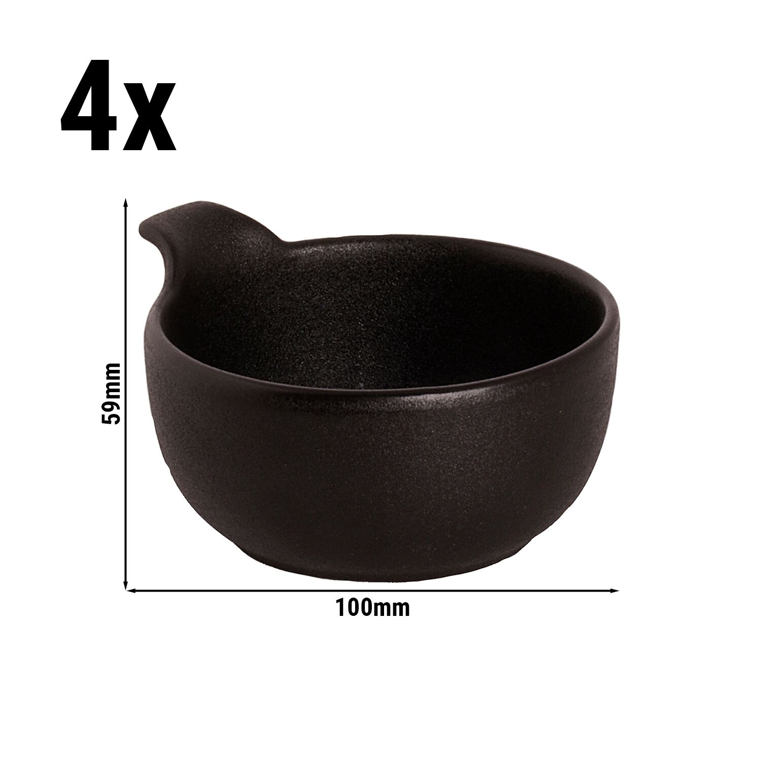 (4 pcs) Coupe - UNIVERSE - Maastricht - Porcelaine - 240ml - Ø 100mm - Profondeur : 59mm - avec poignées - Noir - mat