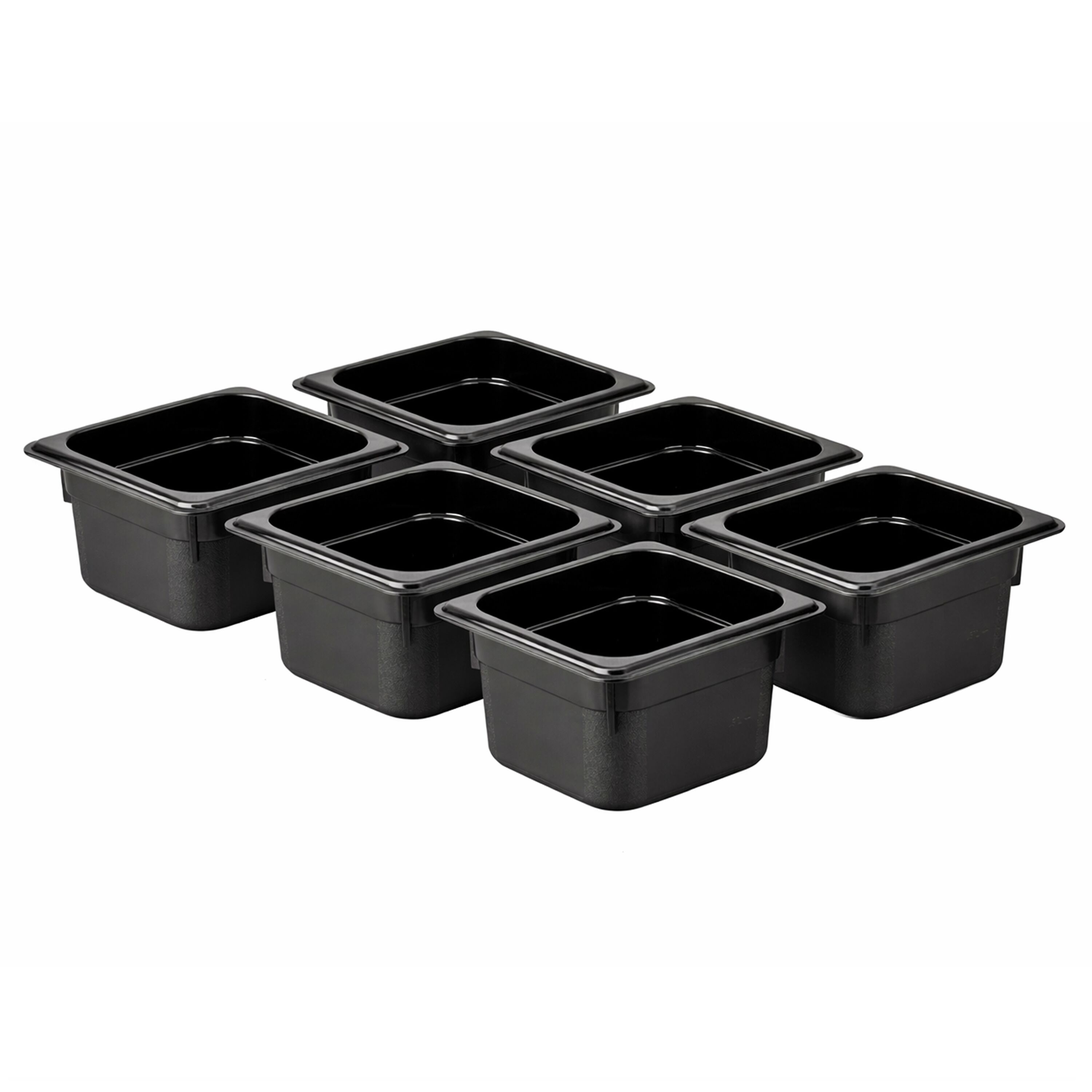 (6 pièces) Bac en Polycarbonate GN 1/6 - Noir - Hauteur : 100 mm