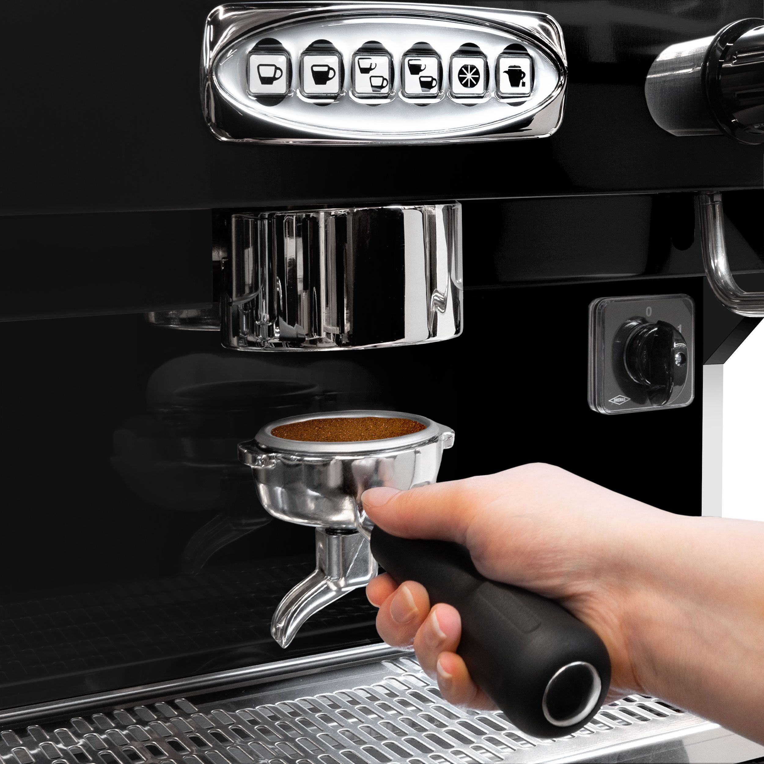 Machine à café porte-filtre « Eminence » – 3 groupes – avec système de préinfusion inclus – Noir