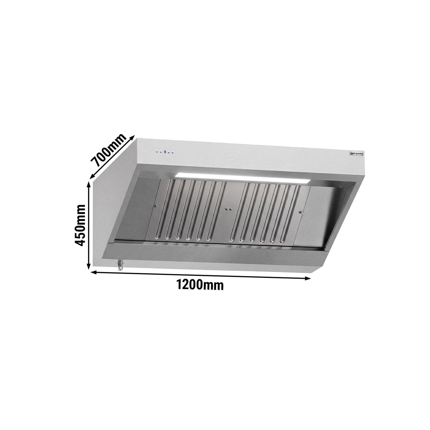 Hotte murale avec moteur – 1200 mm – avec régulateur, filtre et lampe
