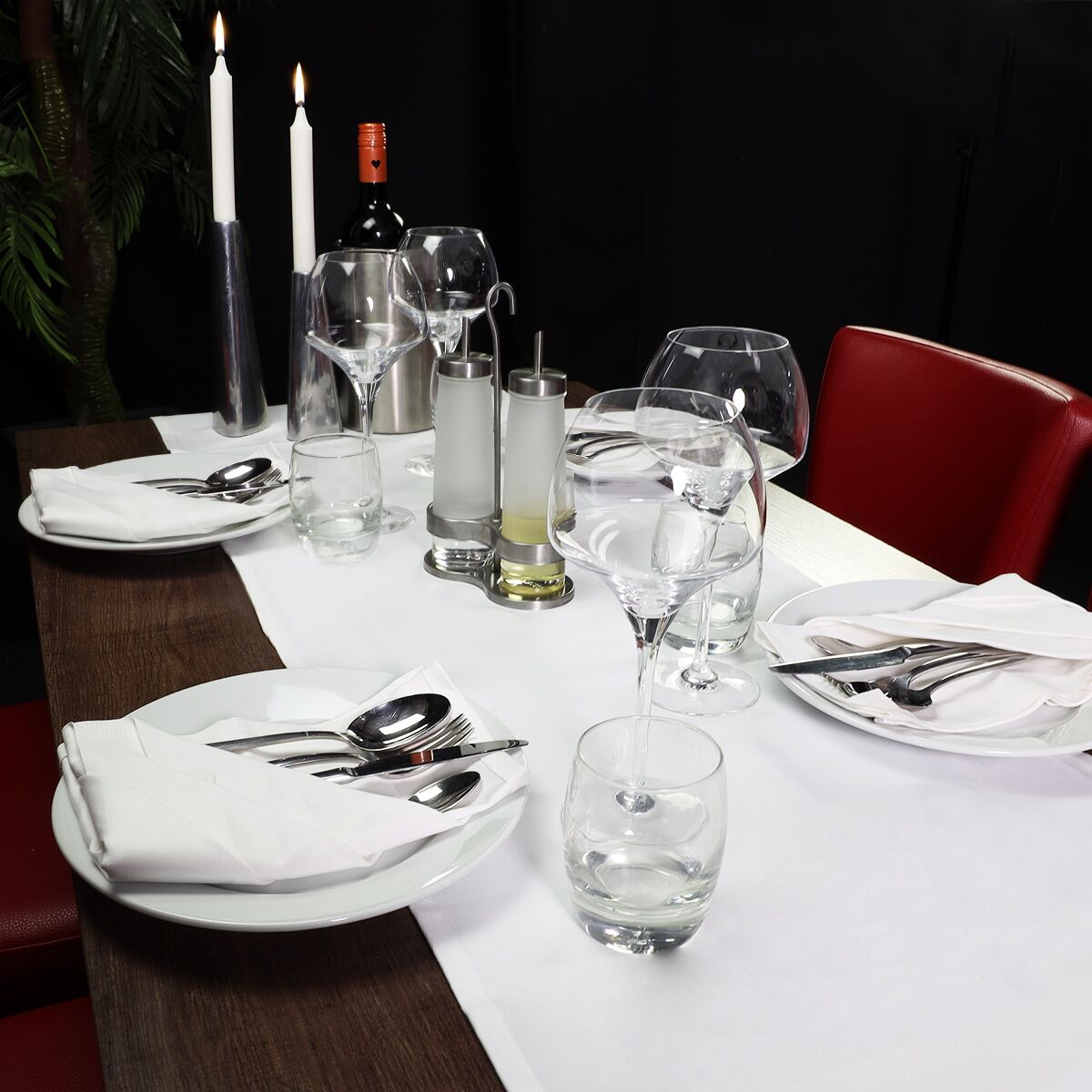 (15 pcs) Chemin de table damassé Tessin Atlas - bande satin - 40x130cm - Blanc
