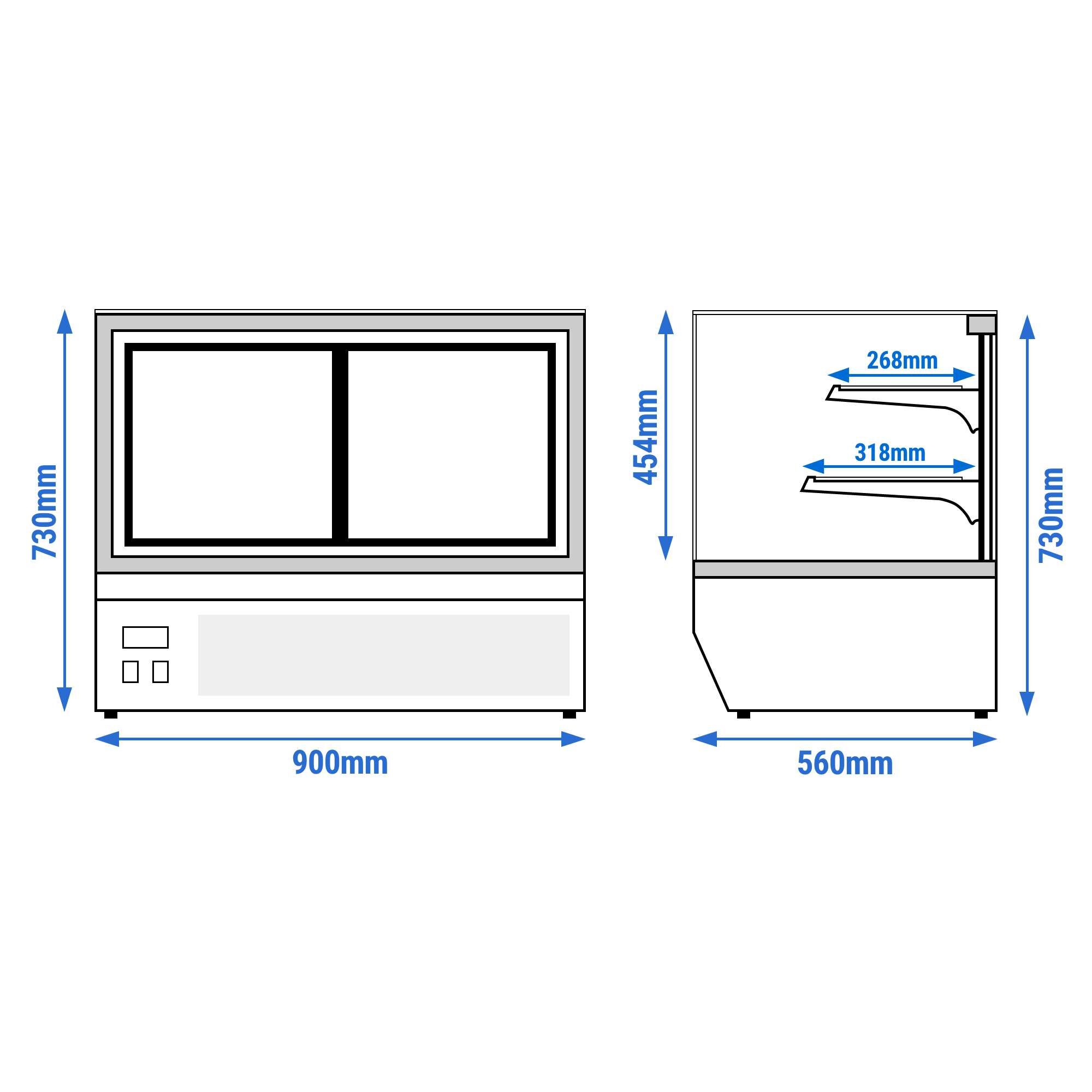 Vetrina refrigerata da banco - 160l - 900mm - Doppio vetro; 2 porte scorrevoli in vetro - vetro dritto - con 2 ripiani - 4 lati vetro; LED interni - Nero