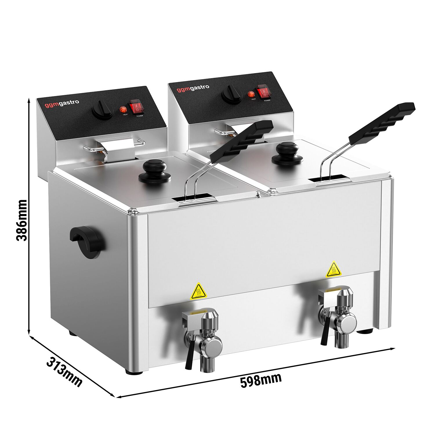 Friteuse électrique double – 8+8 litres – 6,5 kW – avec robinet de vidange