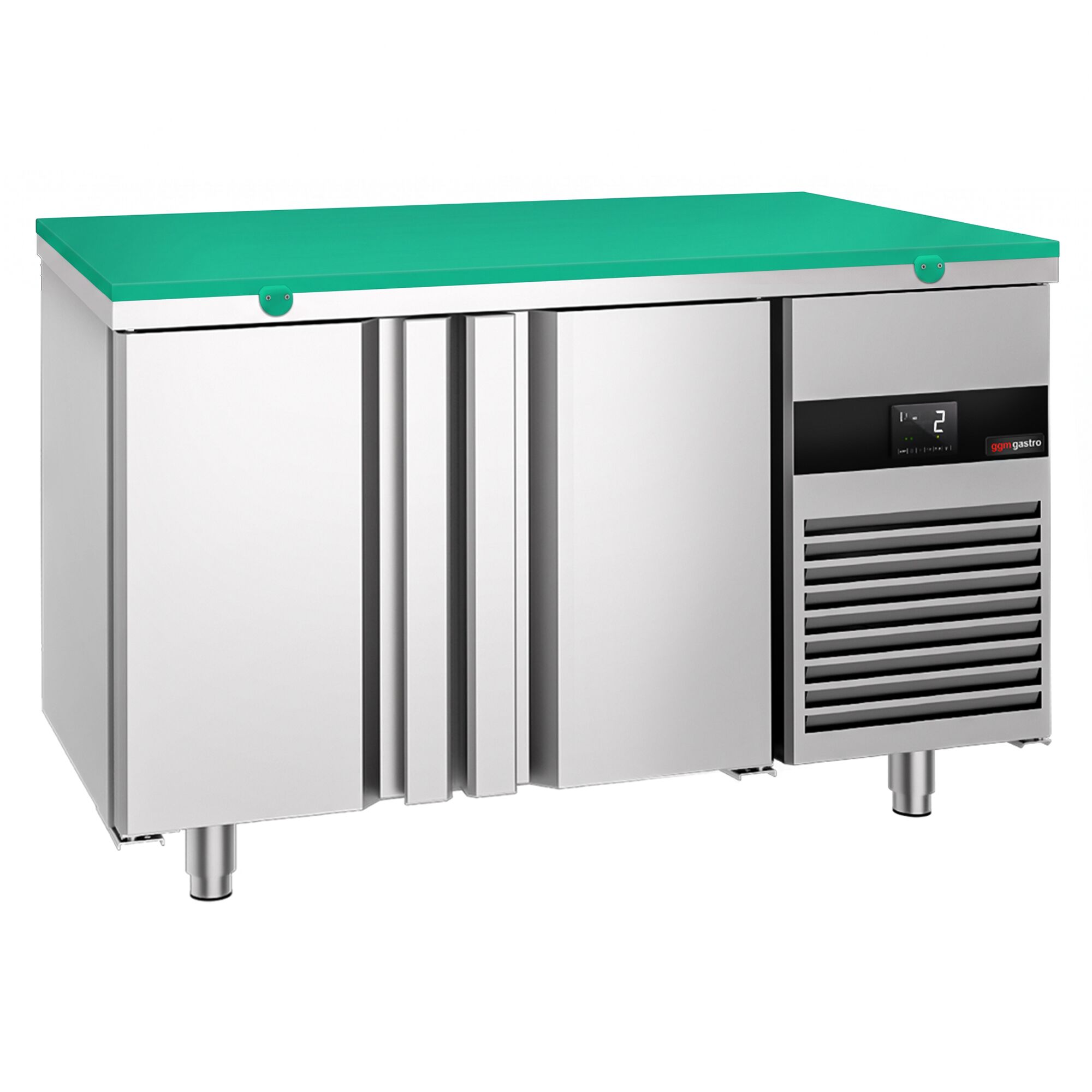 Refrigerated Counter – 1400 × 700 mm – Rear Side with 2 Doors – Glass Front – incl. Green Cutting Board