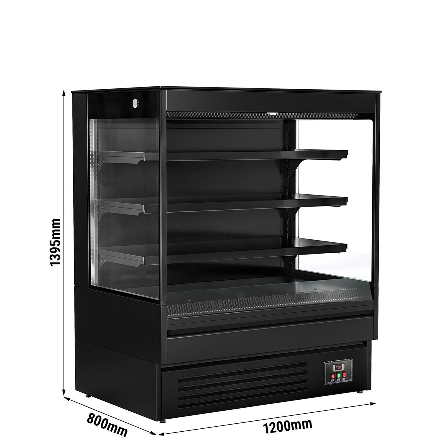 Vitrine murale réfrigérée - Libre-service - 1200mm - 390L - avec 3 étagères - arrière fermé - Noir